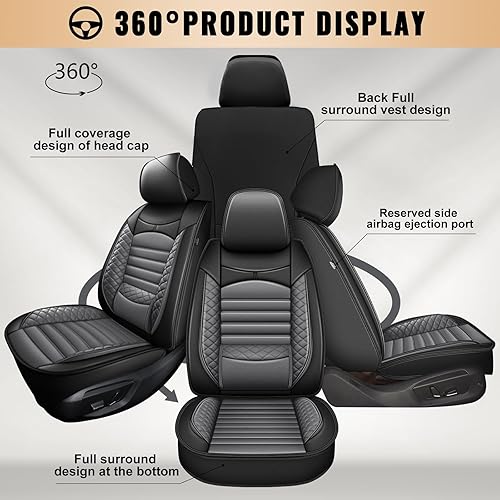Miniatura 7 de 2 fundas de asiento delantero de piel sintética para Kia Optima 2002-2020 (negro y gris)