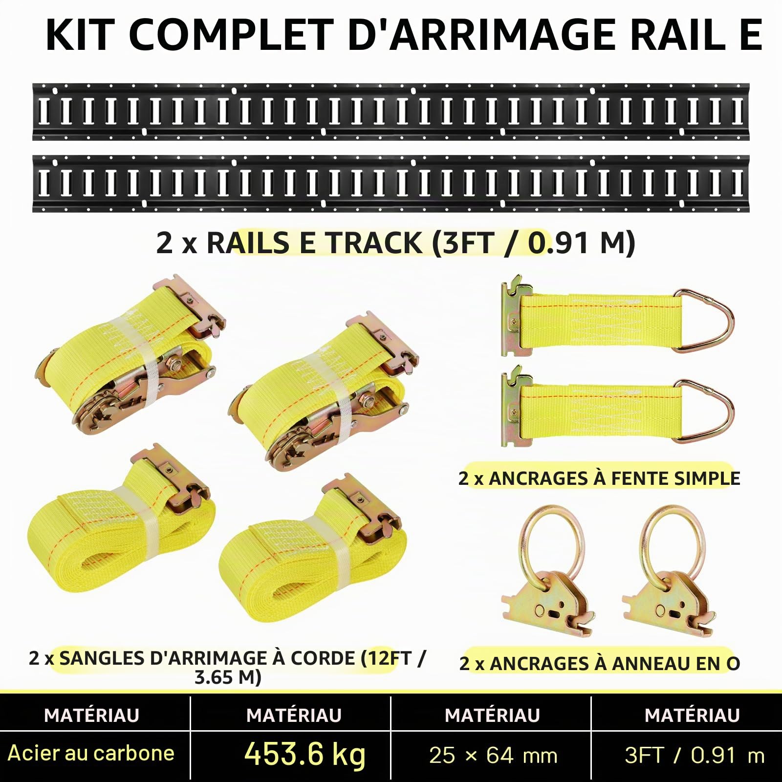 Kit de rail de serrage sur piste E, système de fixation de charge en acier