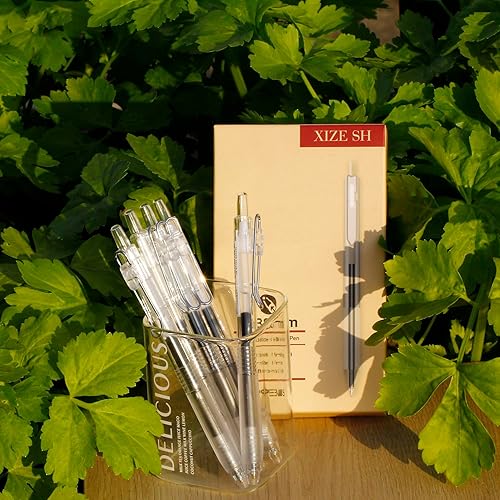 Miniatura 2 de XIZE SH Bolígrafos retráctiles de punta ultrafina de 0.015 in, barriles transparentes, tinta de gel negro, paquete de 8, escritura suave para