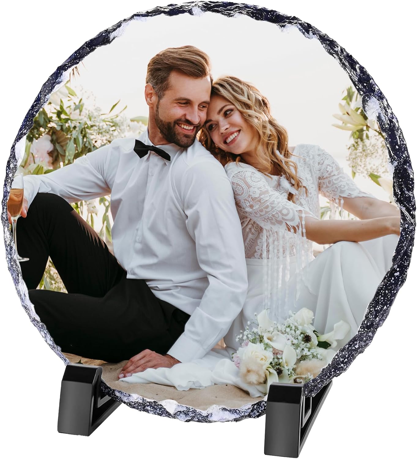 Custom Rock Photo Personalized Rock Slate Photo Frame Plaque Customized Memorial Picture Gifts for Christmas Mothers Fathers Day Gift Wrapping Available Same day Pick up (Round 7.9x7.9 inch)