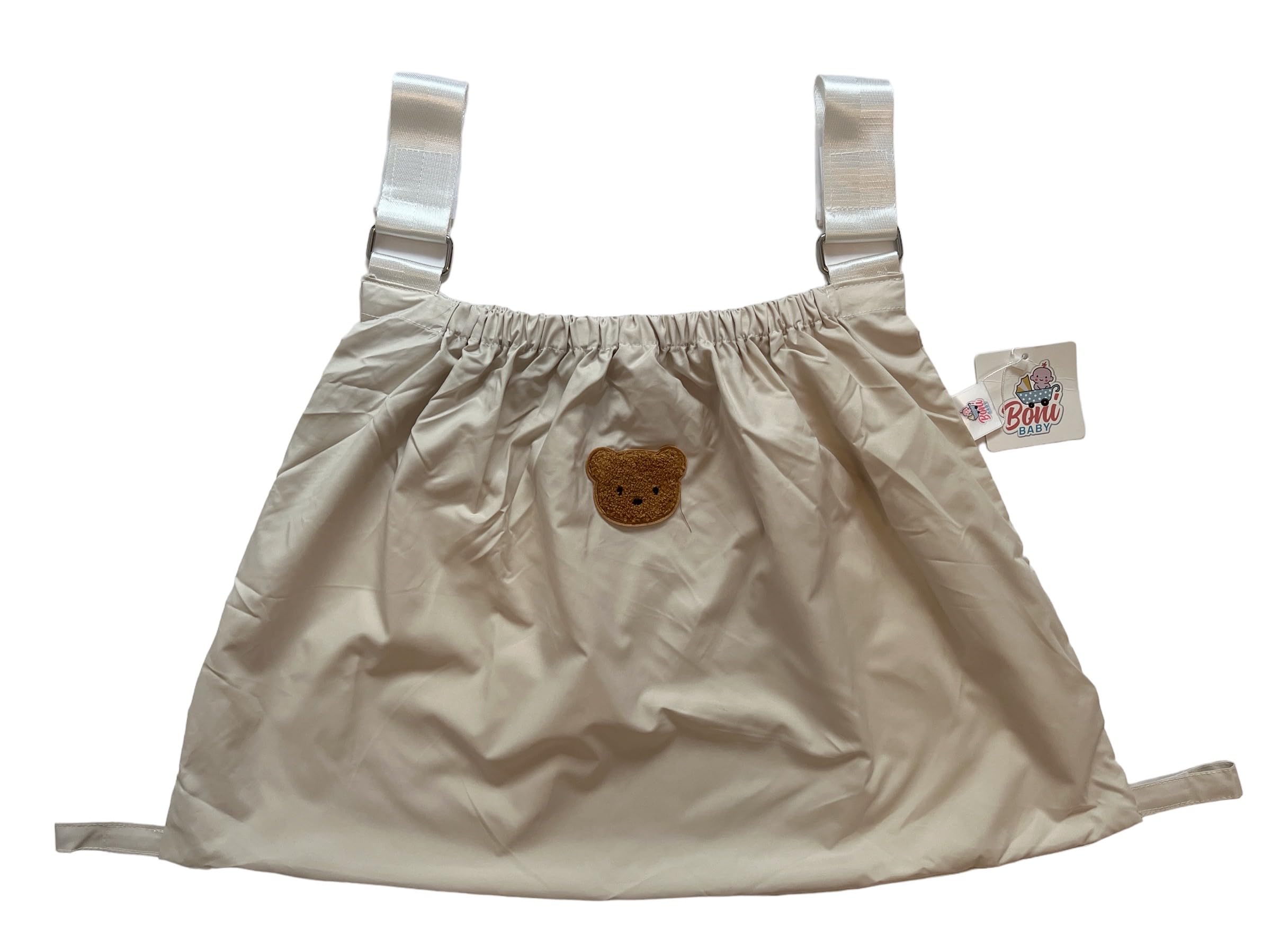 Pram Bag, Universal Bag, Pram, Shopping Bag, Pram Organiser, Changing Bag, Buggy, Beige with Bear, H40cm B70cm T3cm