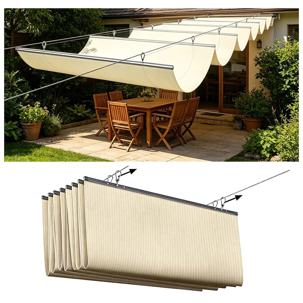 Store de pergola rétractable à câbles GZHERVICES - Toile d'ombrage en vagues pour terrasse 2.5x5m