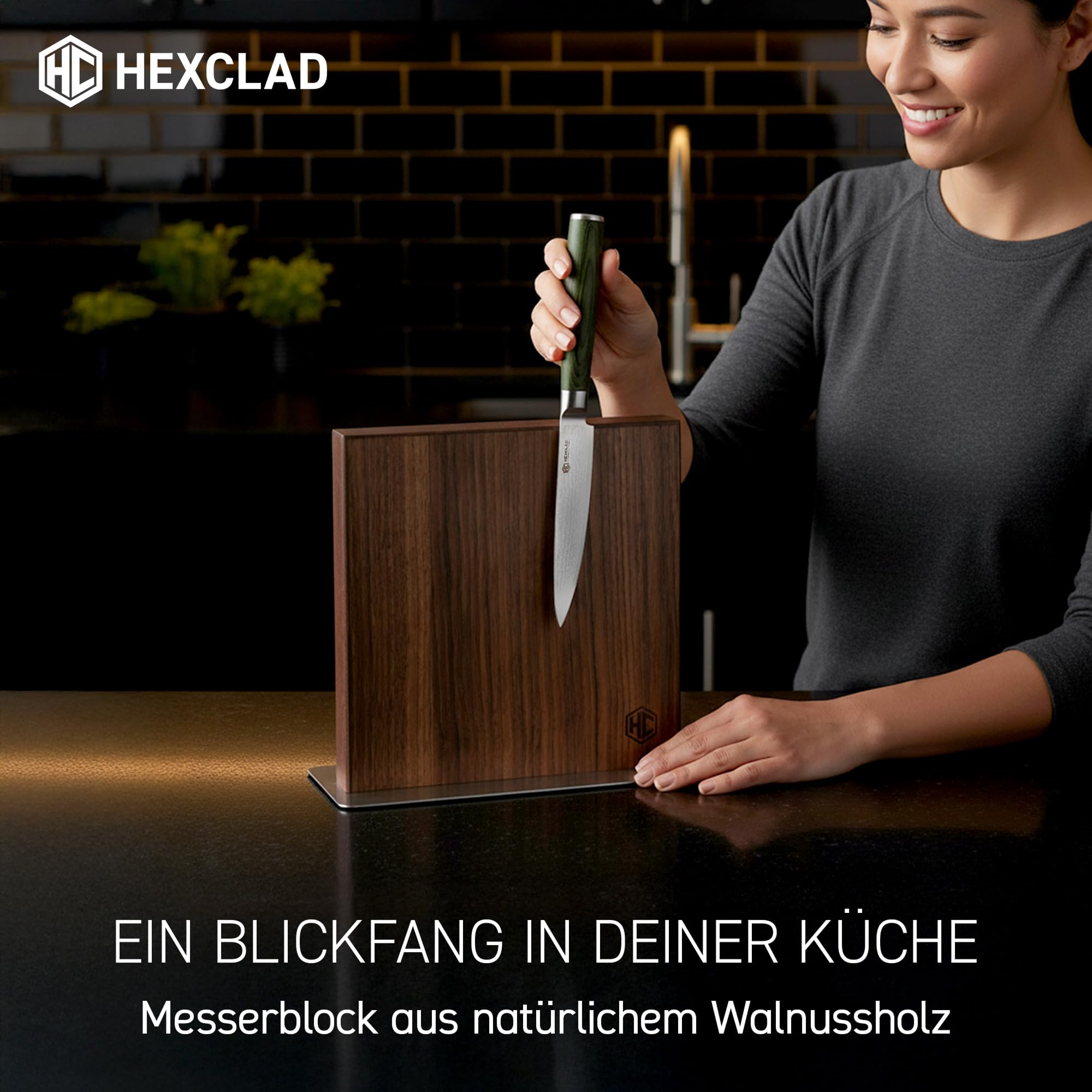 HexClad Magnet-Messerblock 22,4 x 22,5 cm – aus Walnussholz