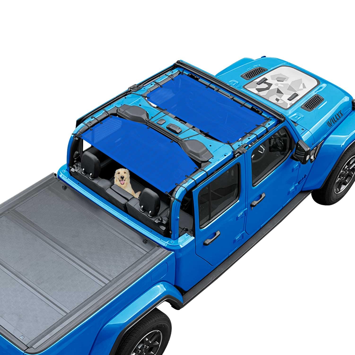 JT Sun Shade Top Compatible with Jeep Gladiator Sunshade, Blue, Front+Rear