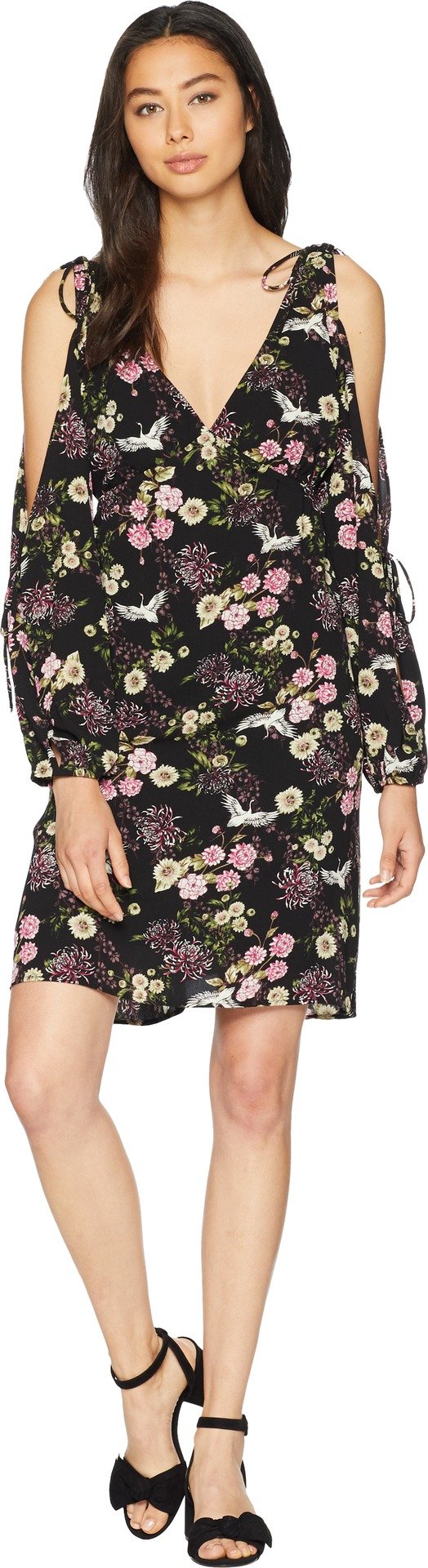 KensieWomen's Black Floral Cranes Dress, Combo, S