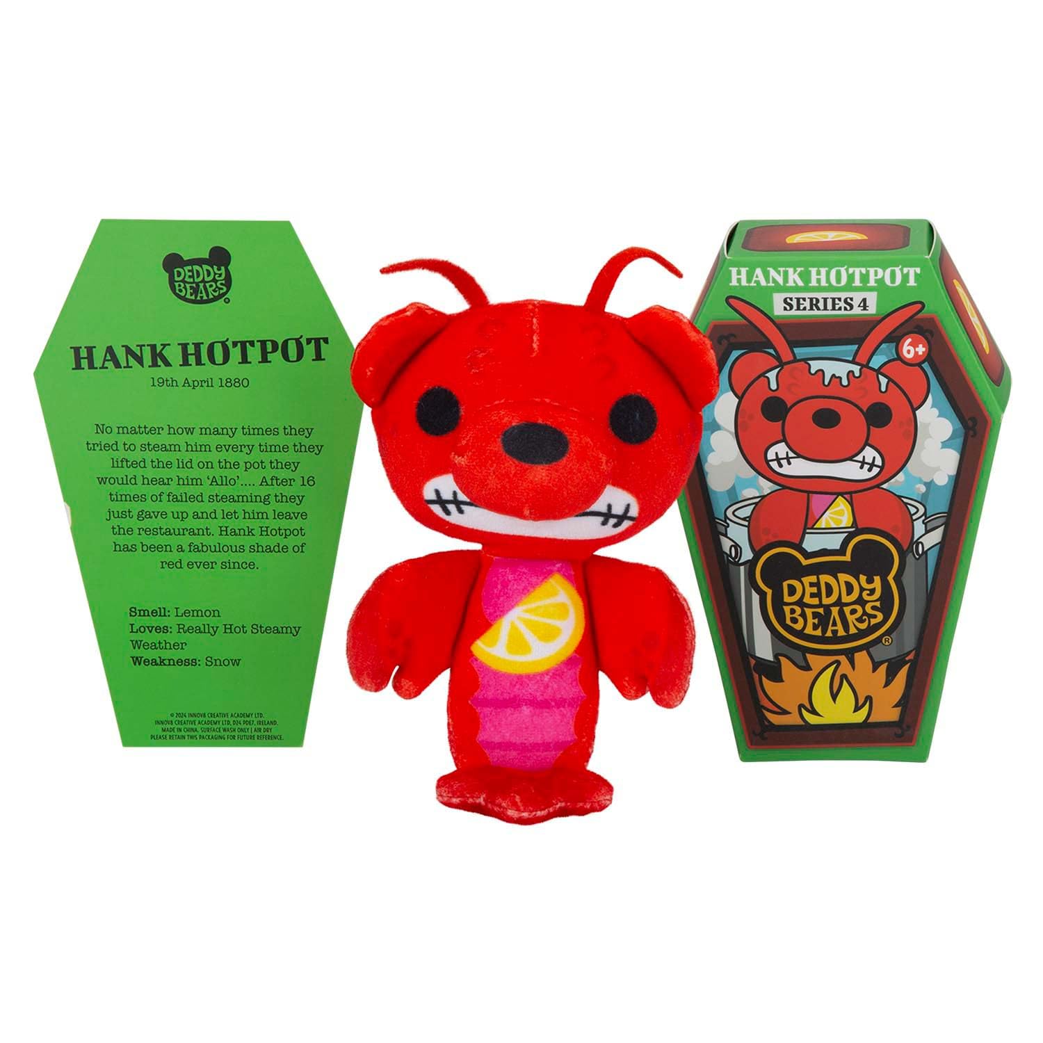 Deddy Bears Hank Hotpot Soft Toy 14cm Coffin Box, Plush Idea Spooky Collectable - 15cm X 8cm Red X 1