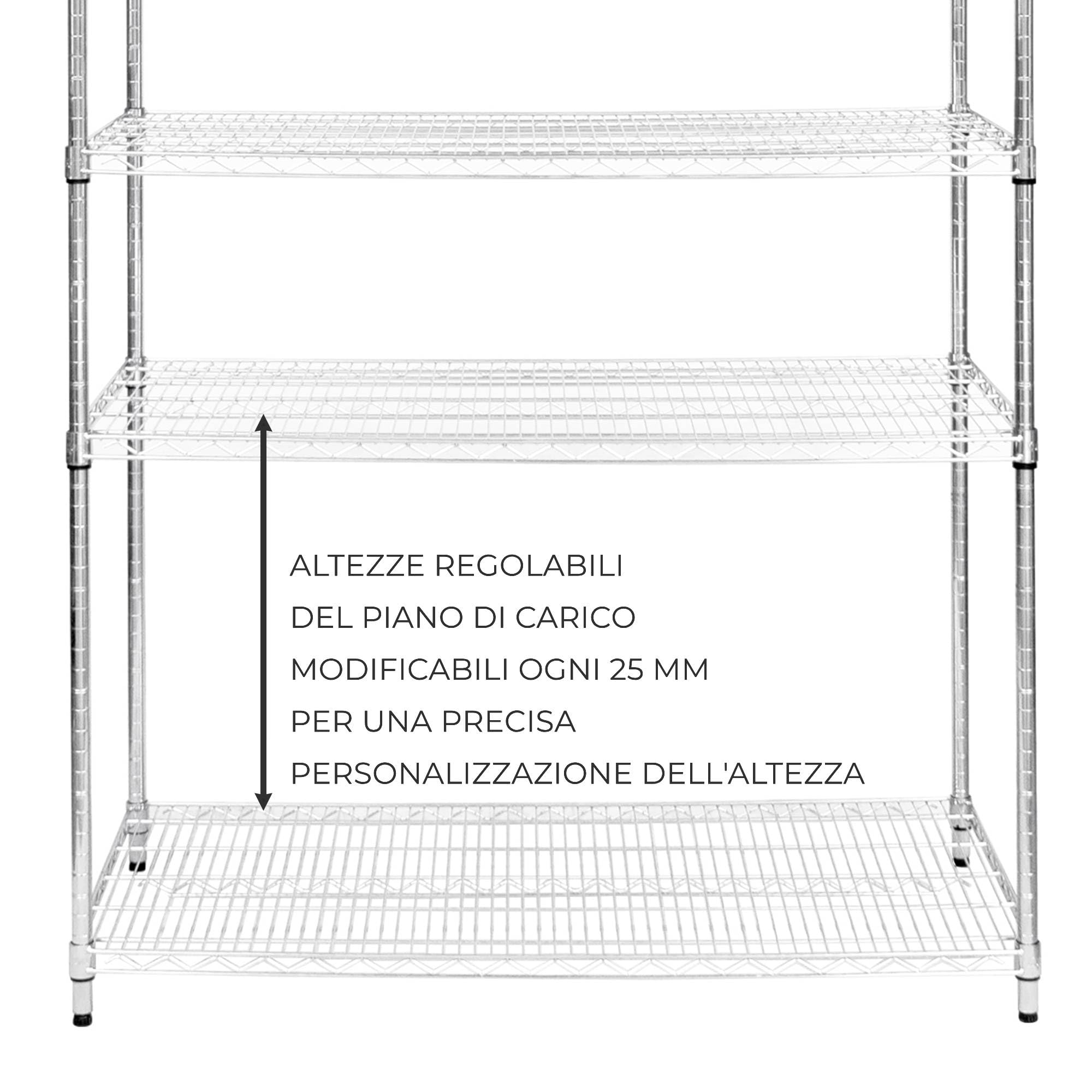 Scaffale in metallo a 5 livelli Unità di stoccaggio per carichi pesanti Scaffali regolabili in altezza senza bulloni e piedini di appoggio 1000kg Capacità di peso 60cm x 120cm x 180cm