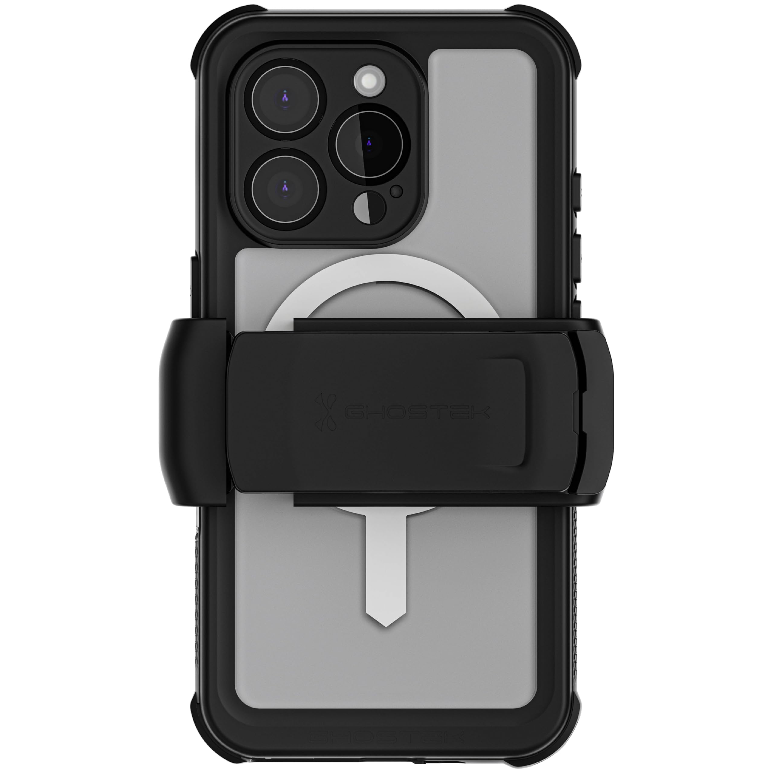 Ghostek® Direct Ghostek Nautical Waterproof Apple iPhone 16 Pro Case with Holster Belt Clip - Screen and Camera Protector, MagSafe Compatible, Rugged Heavy Duty Cover (6.3 Inch, Clear)
