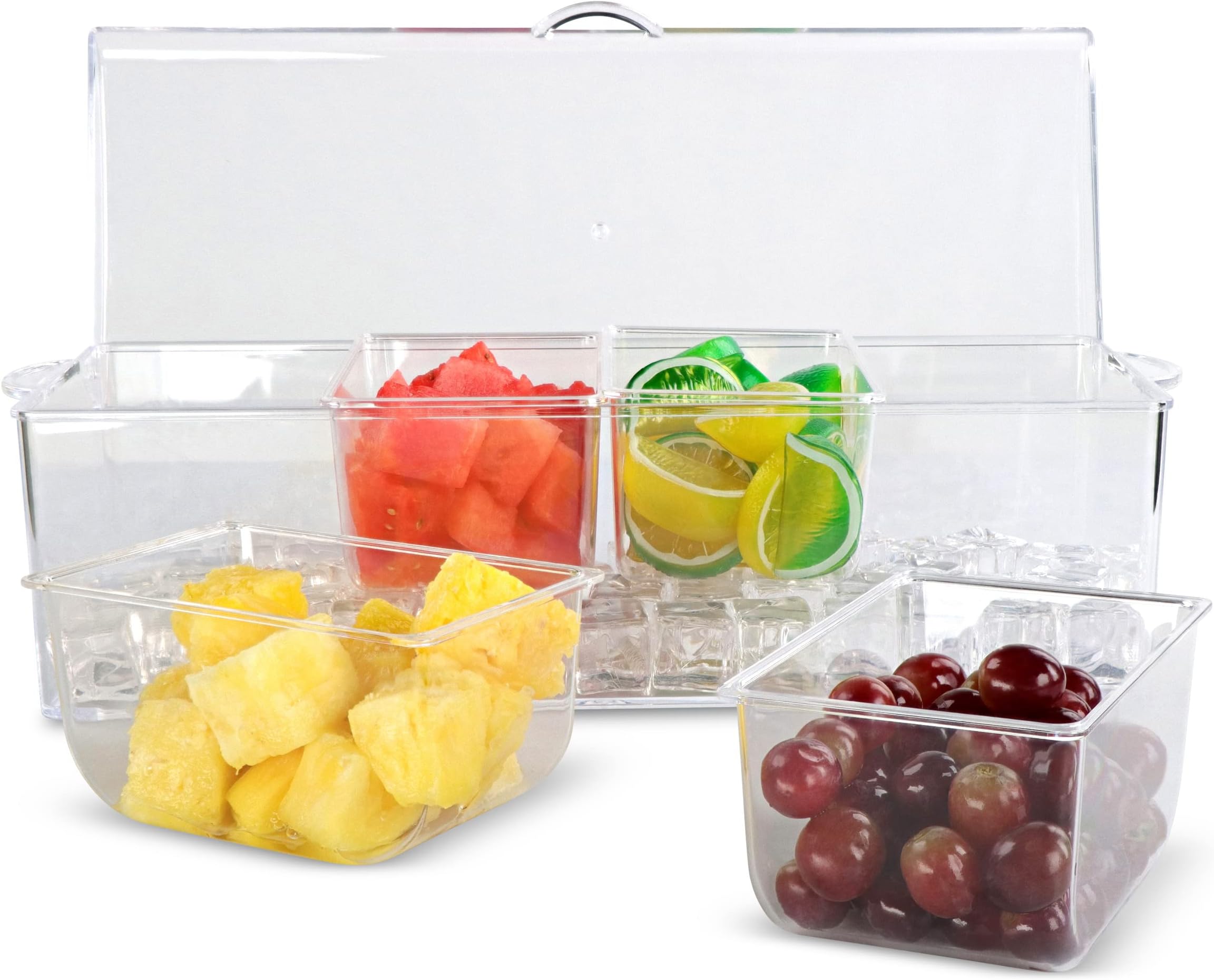 7Penn Condiment Tray with Ice Chamber, 4 Condiment Containers, Lid - Bar Garnish Tray Chilled Condiment Server Caddy