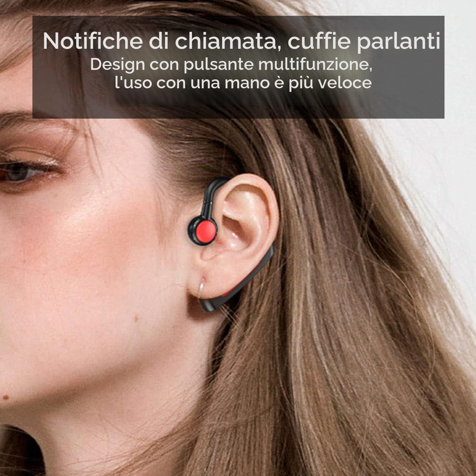 Cuffie Ad Orecchio Aperto, Auricolari Wireless Bluetooth 5.0 Singoli con Microfono e Cavo di Ricarica Cuffie Flessibili Universali a Conduzione Ossea per Allenamento, Sport, Corsa, Guida, Lavoro