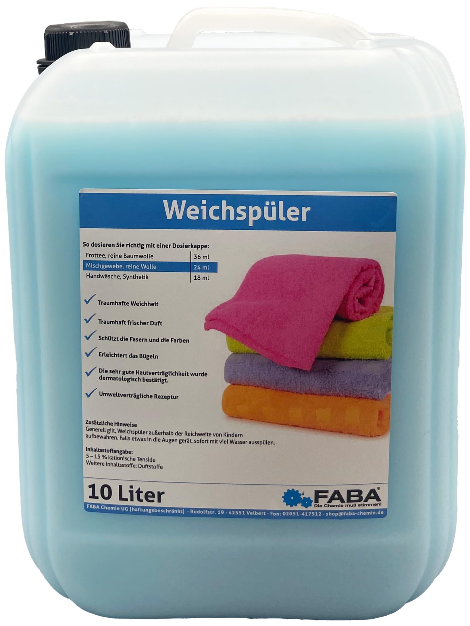 FABA Weichspüler blau 10 L, angenehm frisch.