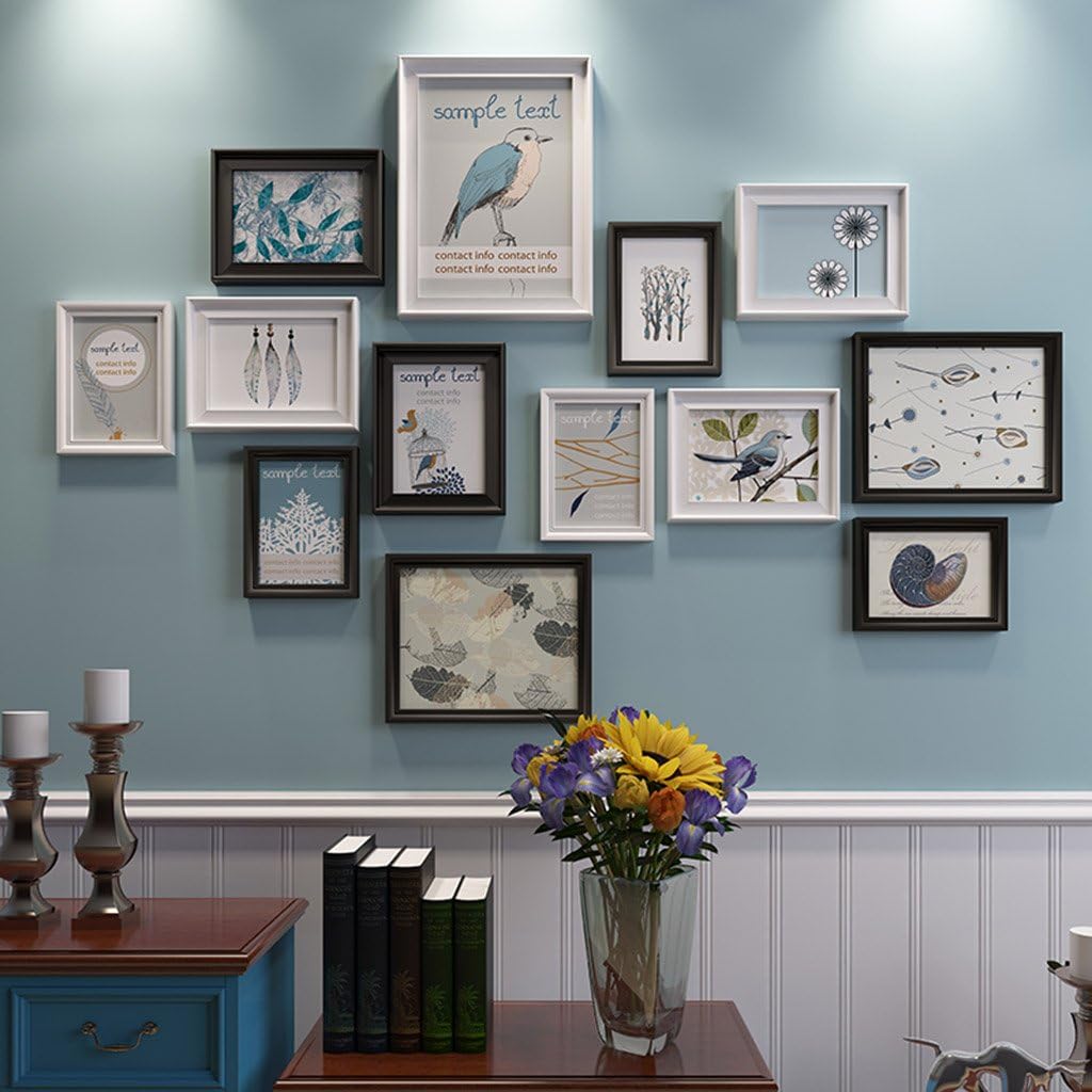 ZYANZ 13 Photo Frame Wall Gallery Kit Includes: Gallery Wall Frame Set，Perfect Frame，Art Painting Core,Home and Wall Decorations (Color : Black and White B)