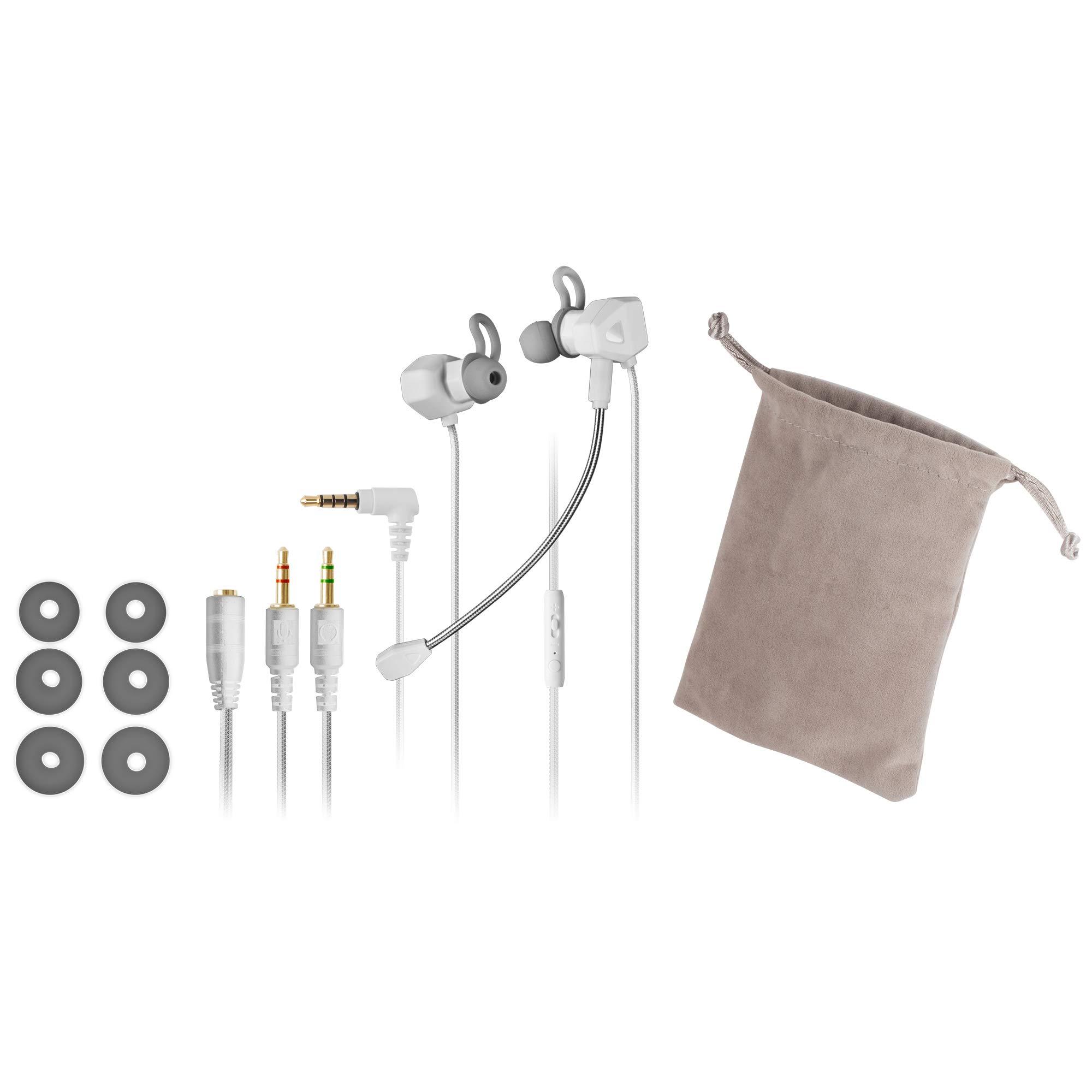 Mars Gaming MIHX, In-Ear con Dual Driver 10mm + HAPTIC Sense, Sonido Envolvente con Graves Potenciados, Micrófono Extraíble y Fijo, Control de Volumen y Mute, Compatibilidad Total, Blanco