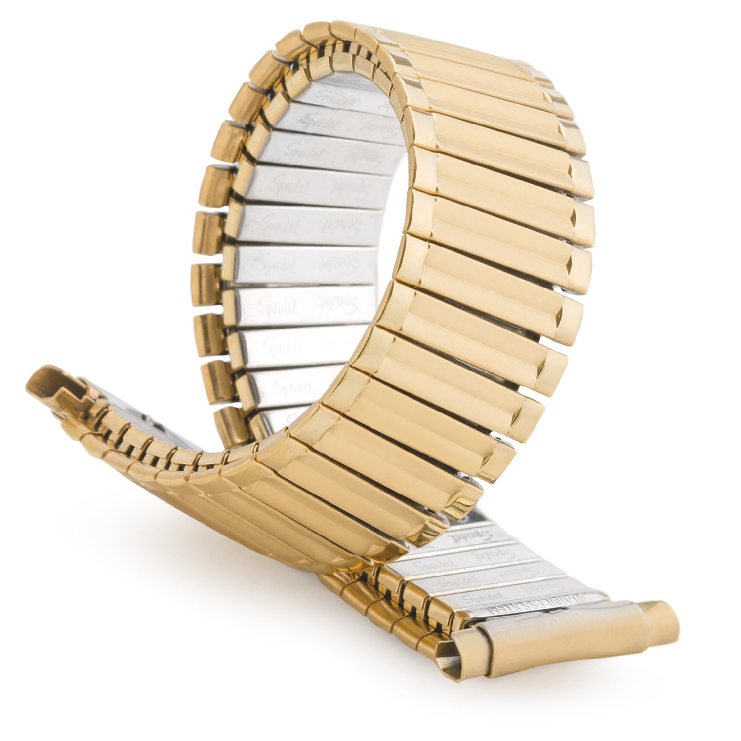 Speidel Men’s Stainless Steel Comfortable Stretch Watch Band, Dual Tone or Gold Tone Replacement Strap, 16-22mm, Straight End with No Clasp, Long or