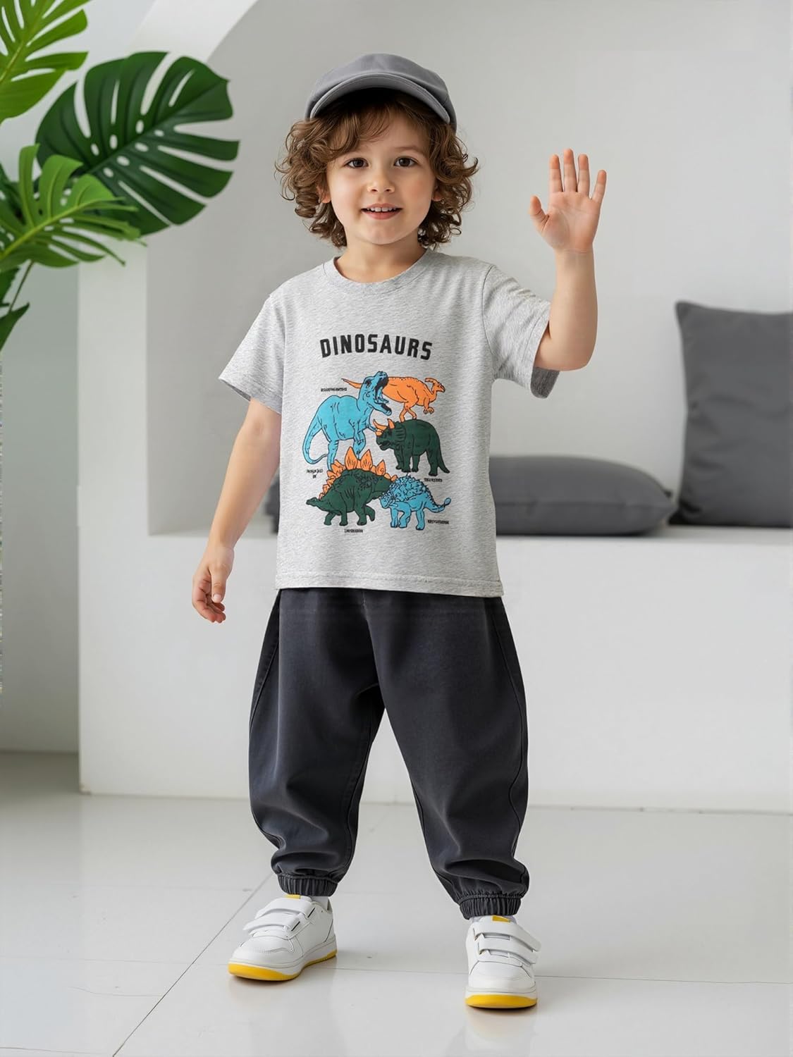 4-Pack Toddler Boys Dinosaur Shirts Shark Excavator Truck T-Shirts Graphic Short Sleeve Tees