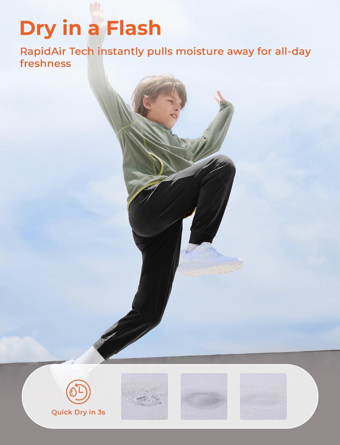 PATPAT RapidAir Boys Quick-Dry Pants with Pockets & Drawstring, Athletic Joggers for Running Sports Outdoor School Uniform - Image 3