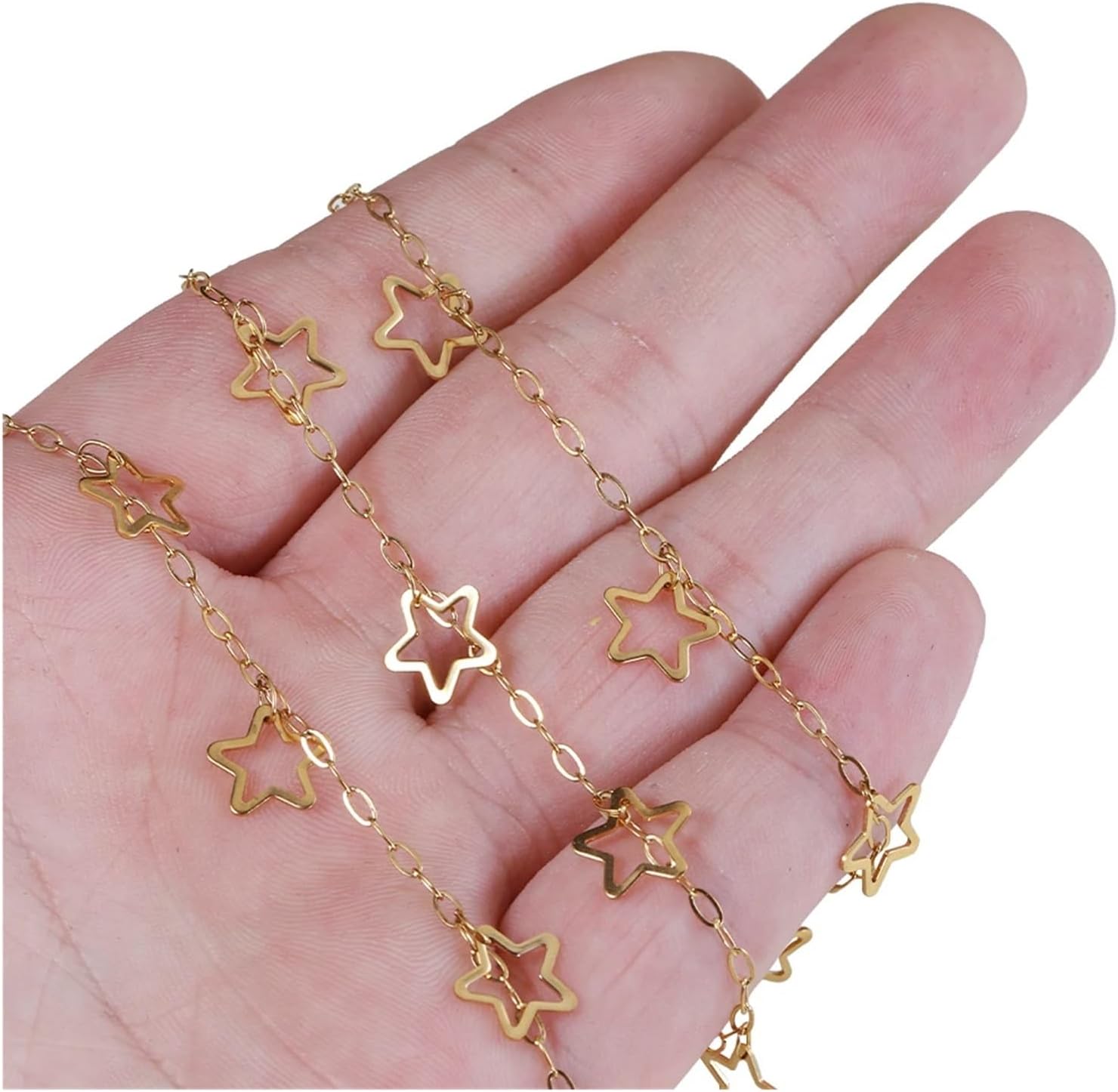 Stainless Steel Chain for Jewelry Making 3 Meters Stainless Steel Hollowout Star Link Chain Dangle Charm Chains for Necklace Anklet Jewelry Making DIY Waterproof(HStar-Gold Color)