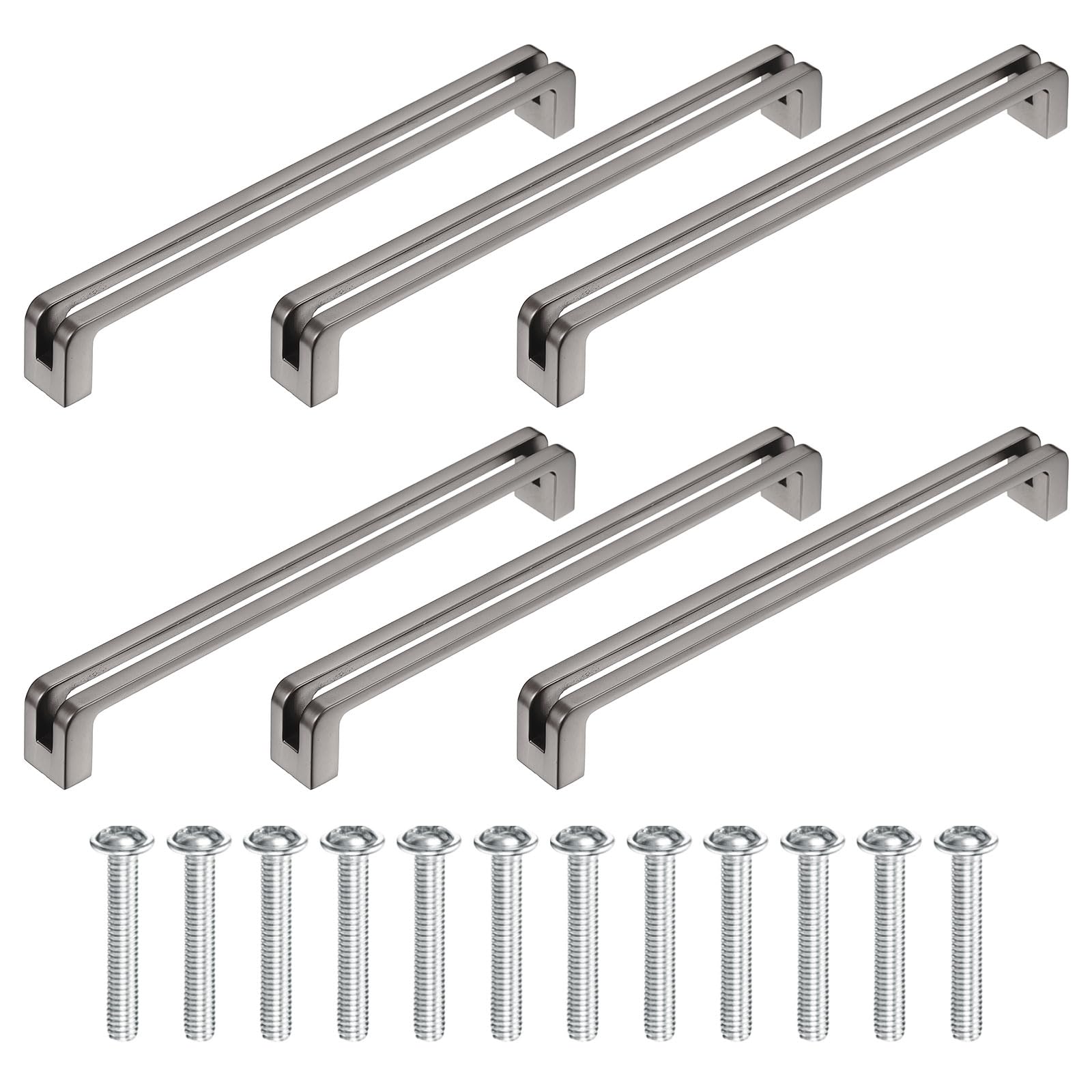 sourcing map 6Pcs Kitchen Cabinet Handles, 6-1/4"(160mm) Hole Center Zinc Alloy Cabinet Pulls Drawer Handle with Screws for Cupboard Dresser Wardrobe, Grey