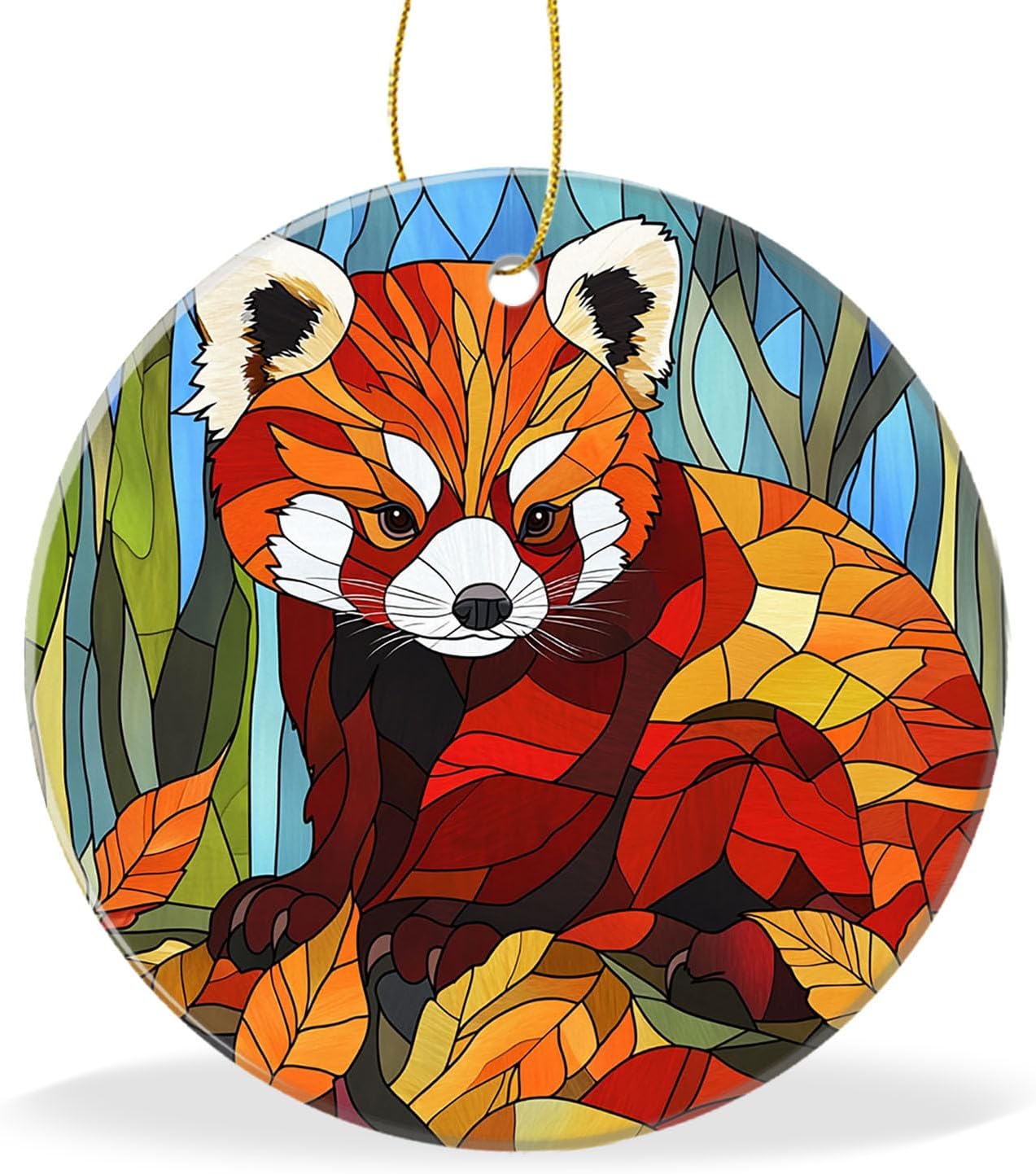 Christmas Ornament Ceramic Keepsake,Stained Glass Style Red