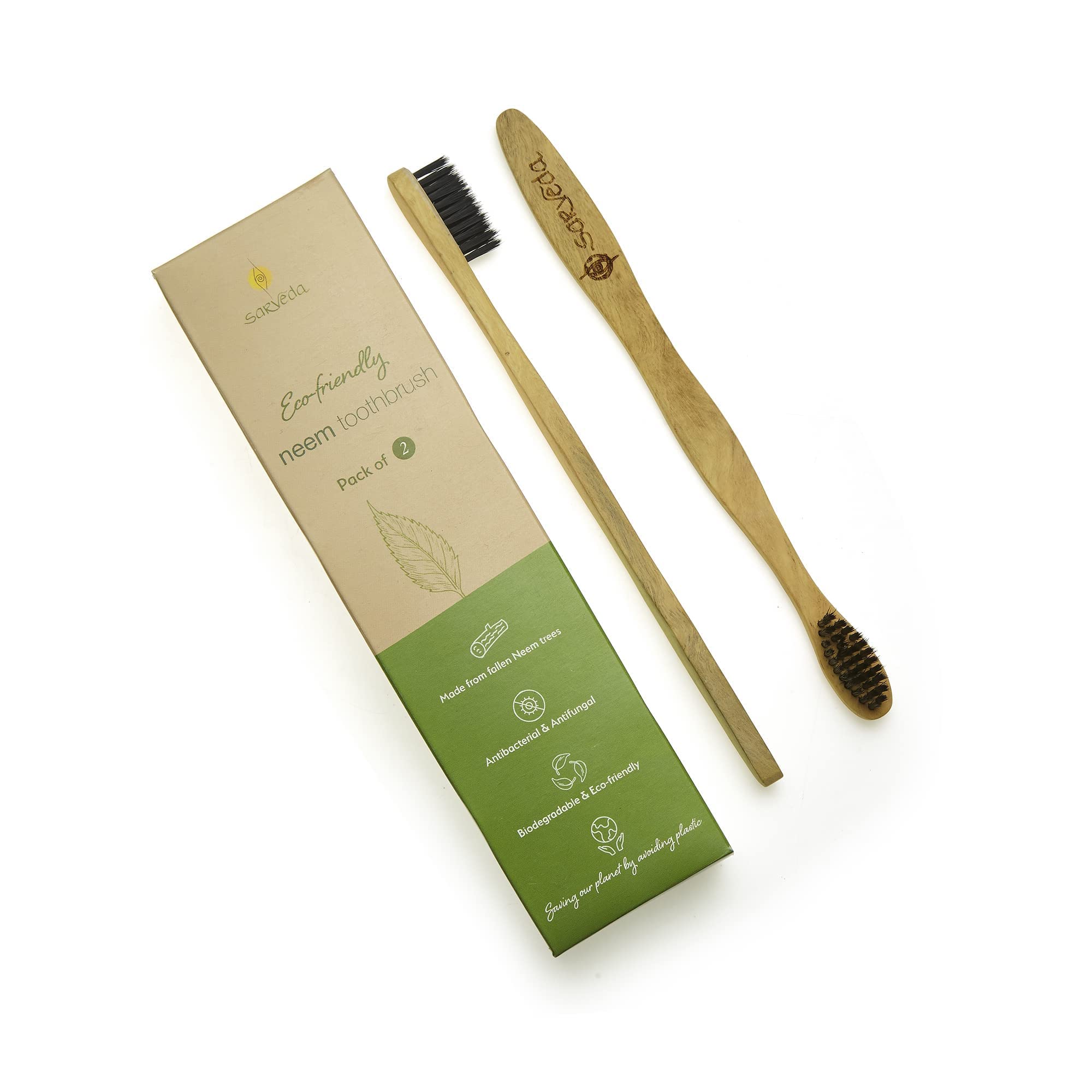Sarveda Eco-Friendly & Anti-Bacterial Neem Wood Manual Toothbrush|Charcoal Activated|Suitable For Adults & Kids (Pack Of 2) (B09PLGCP9L) Amazon Price History, Amazon Price Tracker