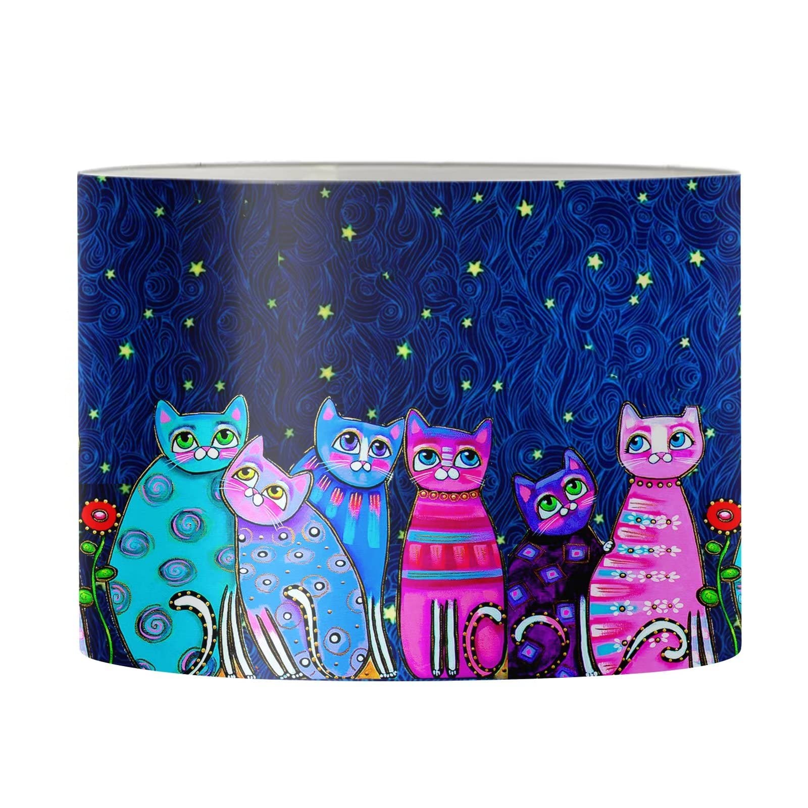 Suhoaziia Galaxy Cartoon Cats Lamp Shade Cover with Metal Frame, Modern Trendy Desk Lamp Shades for Living Room/Dorm/Bedroom Decors