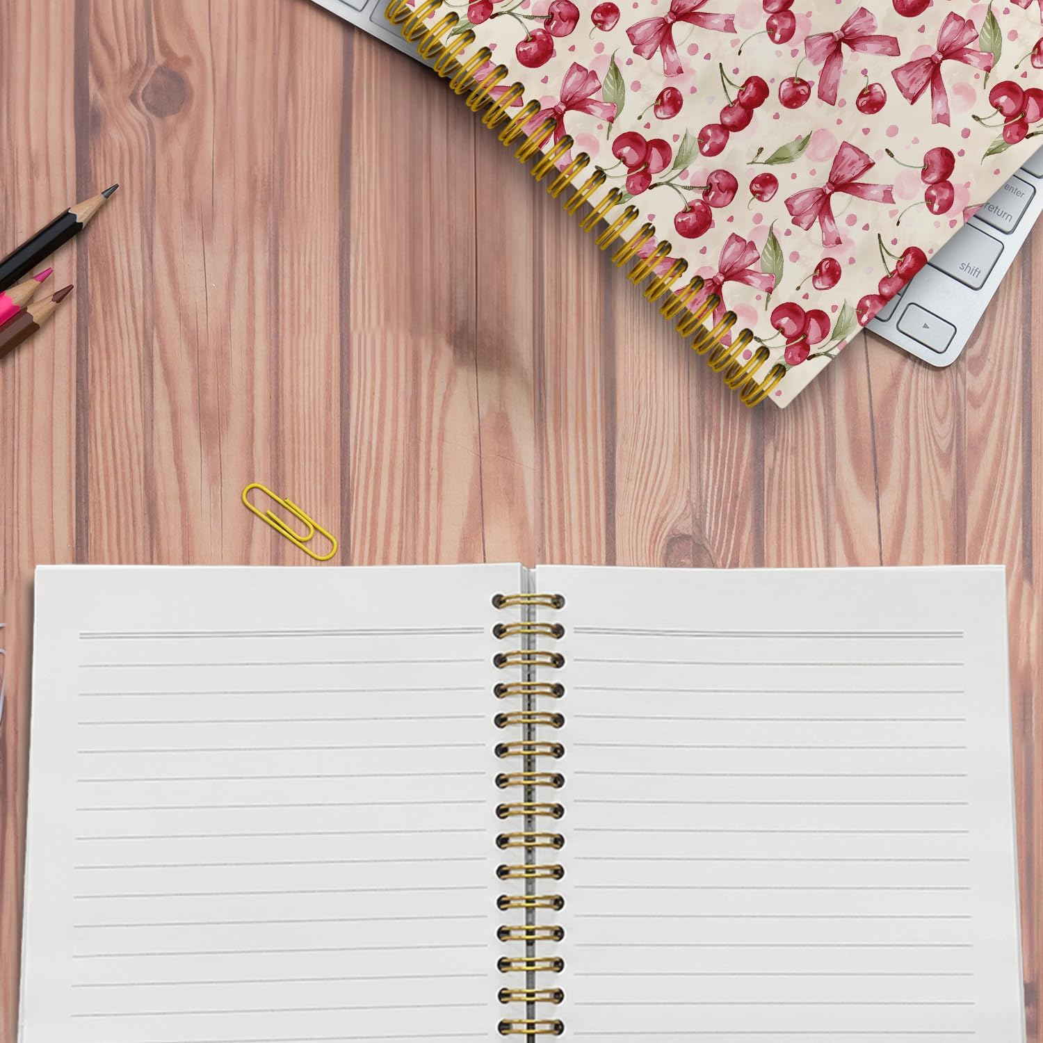 Coquette Pink Bow Cherry Spiral Notebook for Women Girls, Vintage Journaling Notebooks, Cute Pink Notebook Journal, Pink Office Supplies, Hardcover Spiral Lined Notebook 5.5 x 8.3 - Image 5