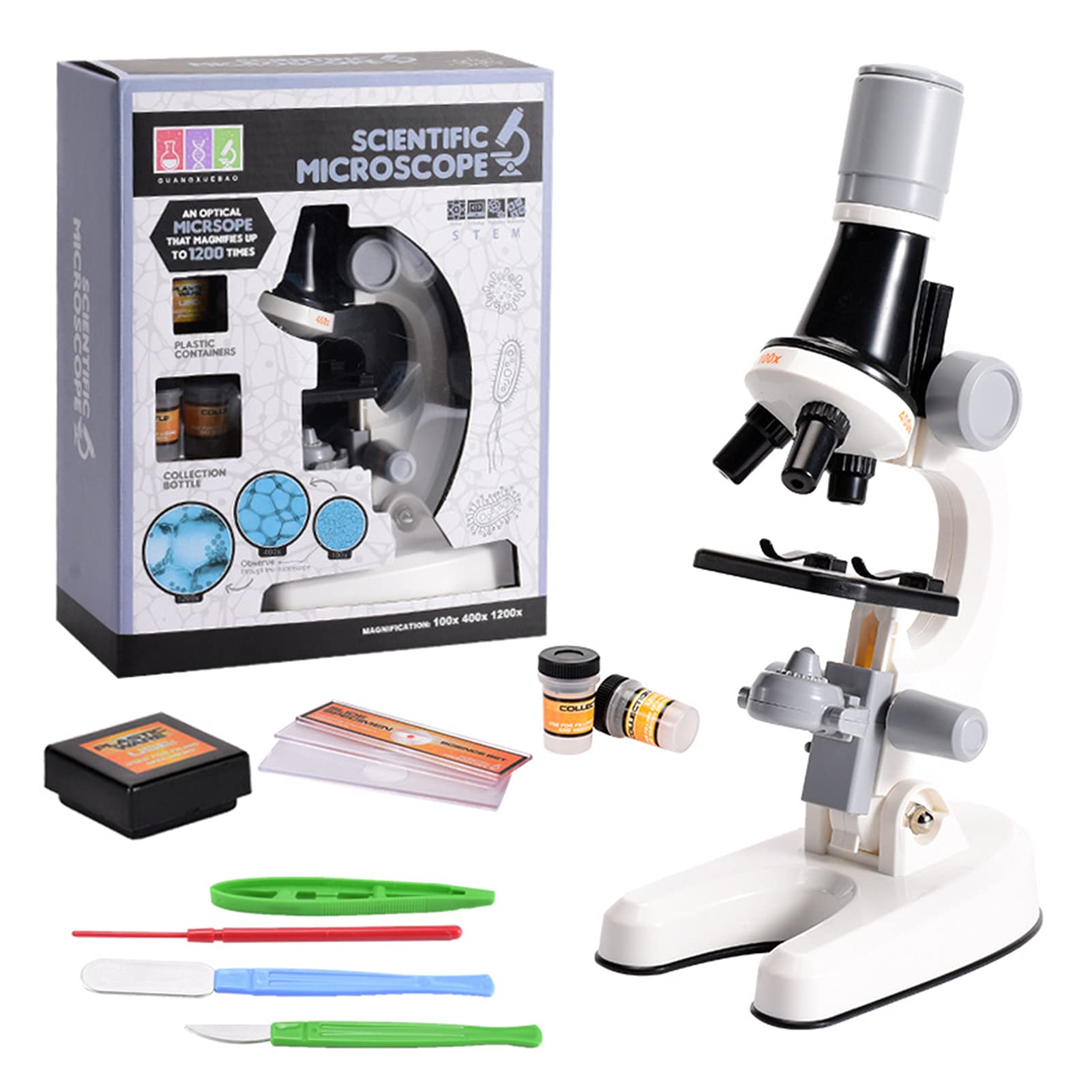 Irovami Micro Science Kit 100X/400X/1200X Magnification Scientific Micro with Slides Educational STEM for Students Beginners