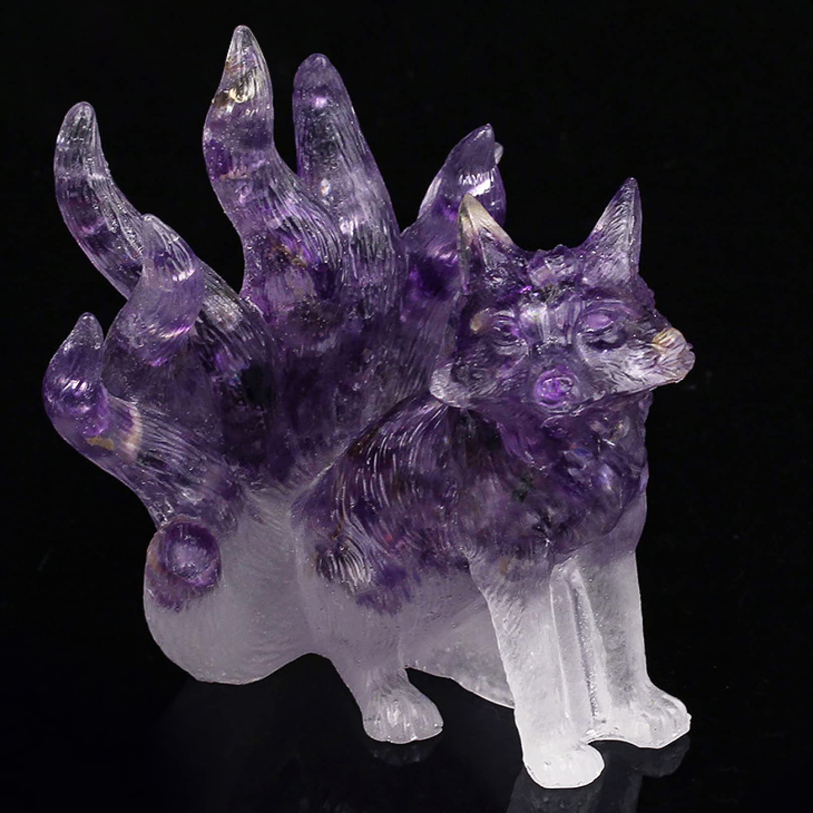Amazon.co.jp: クリスタルストーン 九尾狐像 天然アメジスト ローズ