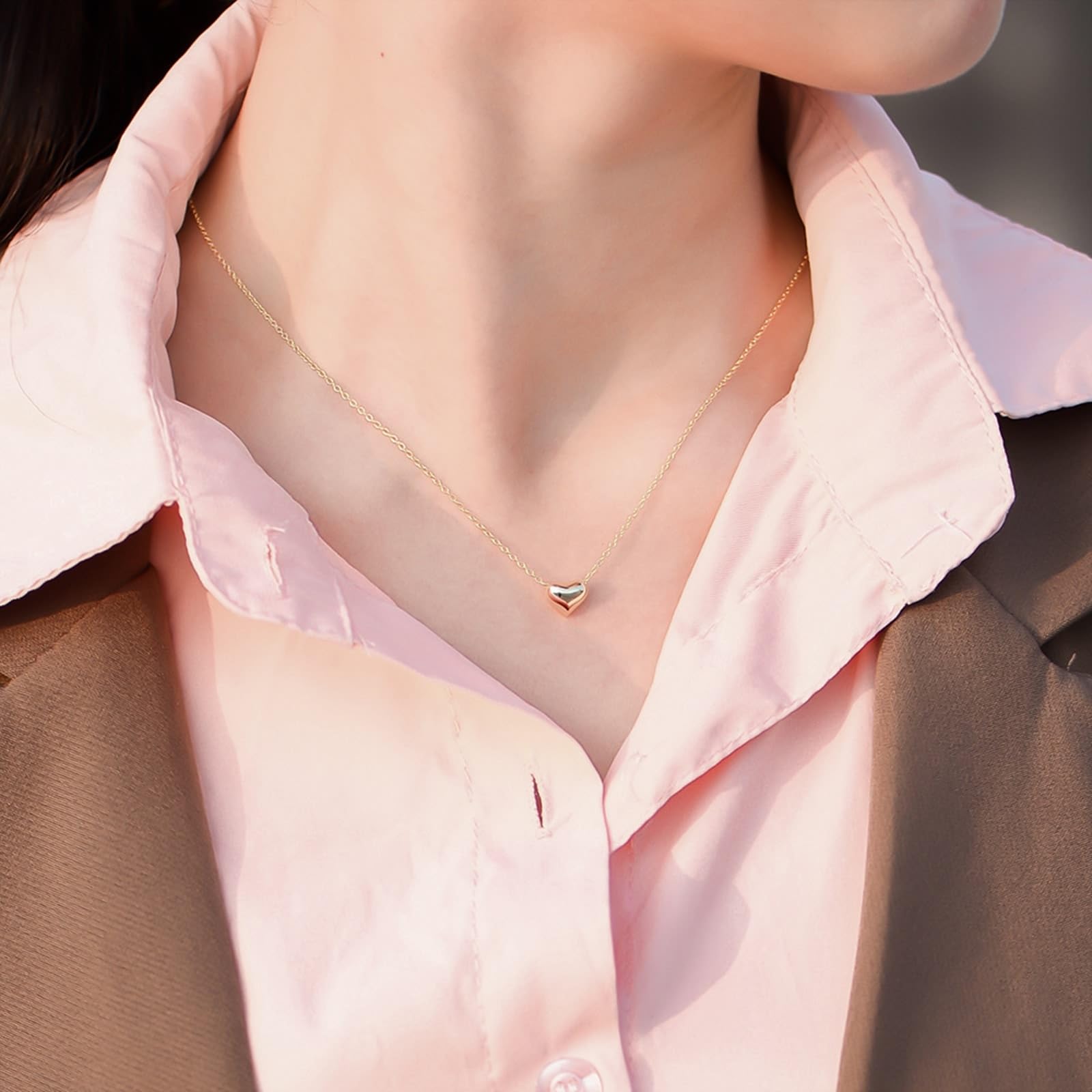 Au375/585/750 Chaîne en or pour femme Pendentif véritable Bijoux pour femme Chaîne en forme de cœur, or jaune 9 K/14 K/18 K, 40 + 5