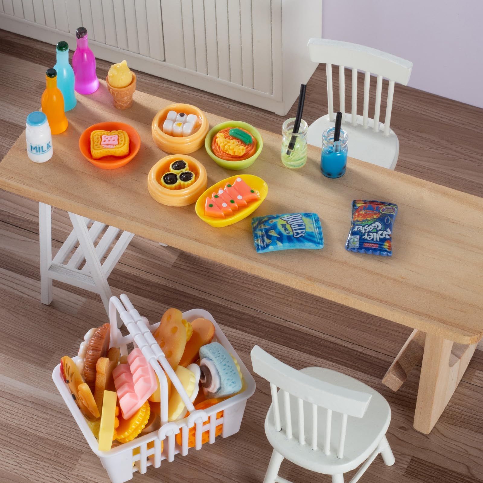 150 piezas de juguetes en miniatura para botellas de alimentos mezclados para casa de muñecas, accesorios de cocina, mini juego, resina falsa, juego de simulación, vajilla de fiesta 1/12 casa de 5