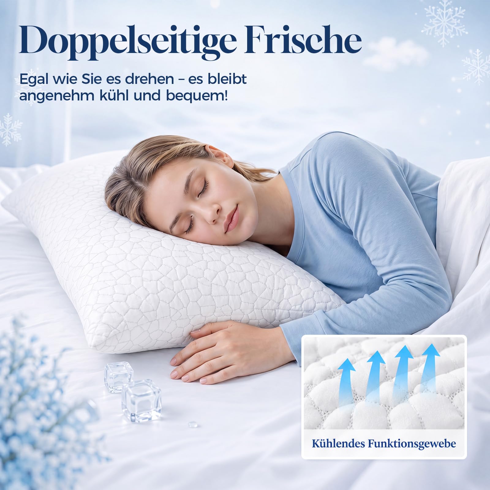 Almohada para dormir de lado ajustable con relleno de espuma viscoelástica de 200 g, almohada de refrigeración ergonómica con diseño curvado para soporte de cuello y hombros, almohada ortopédica