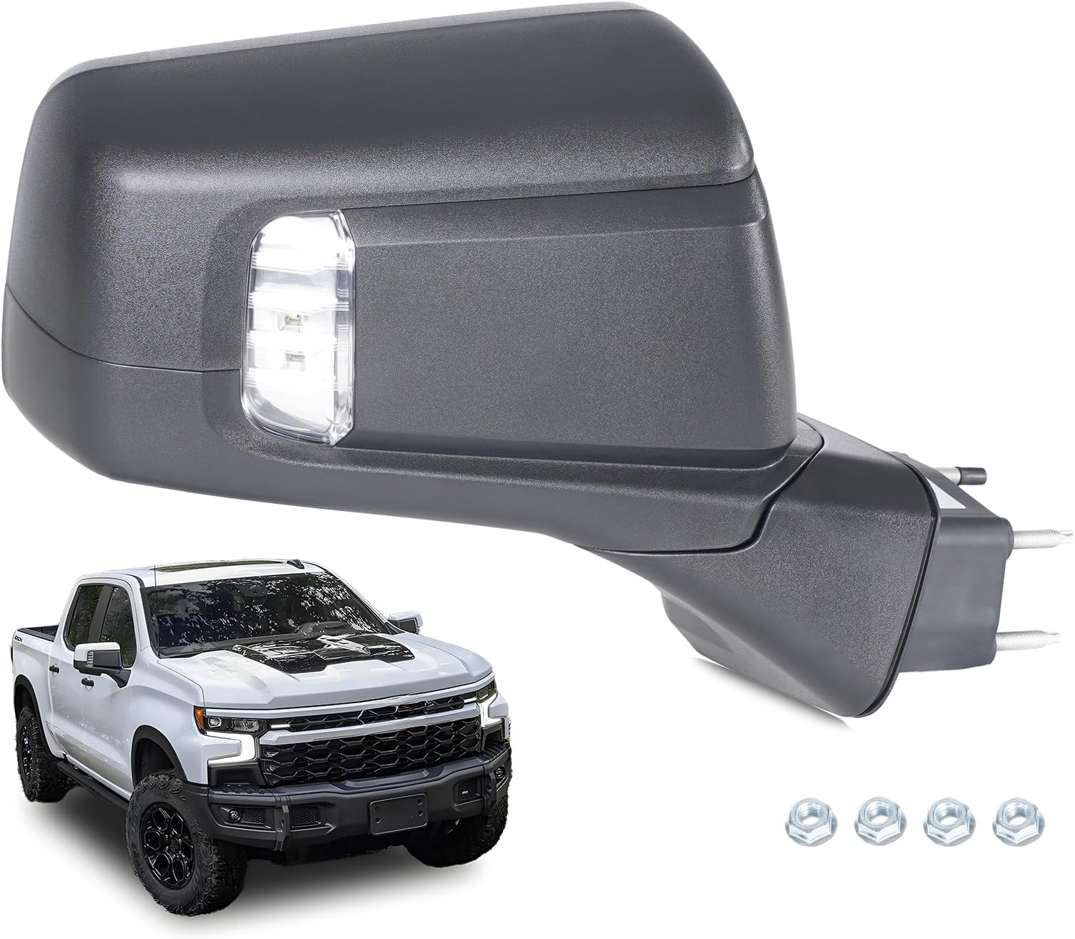 Side Mirror 2022 Compatible with 2019-2025 Chevy Silverado 1500 RST with Turn Signal View Mirror Textured Black - GM1321680 84823222 (9 Pins & Right Passenger Side)