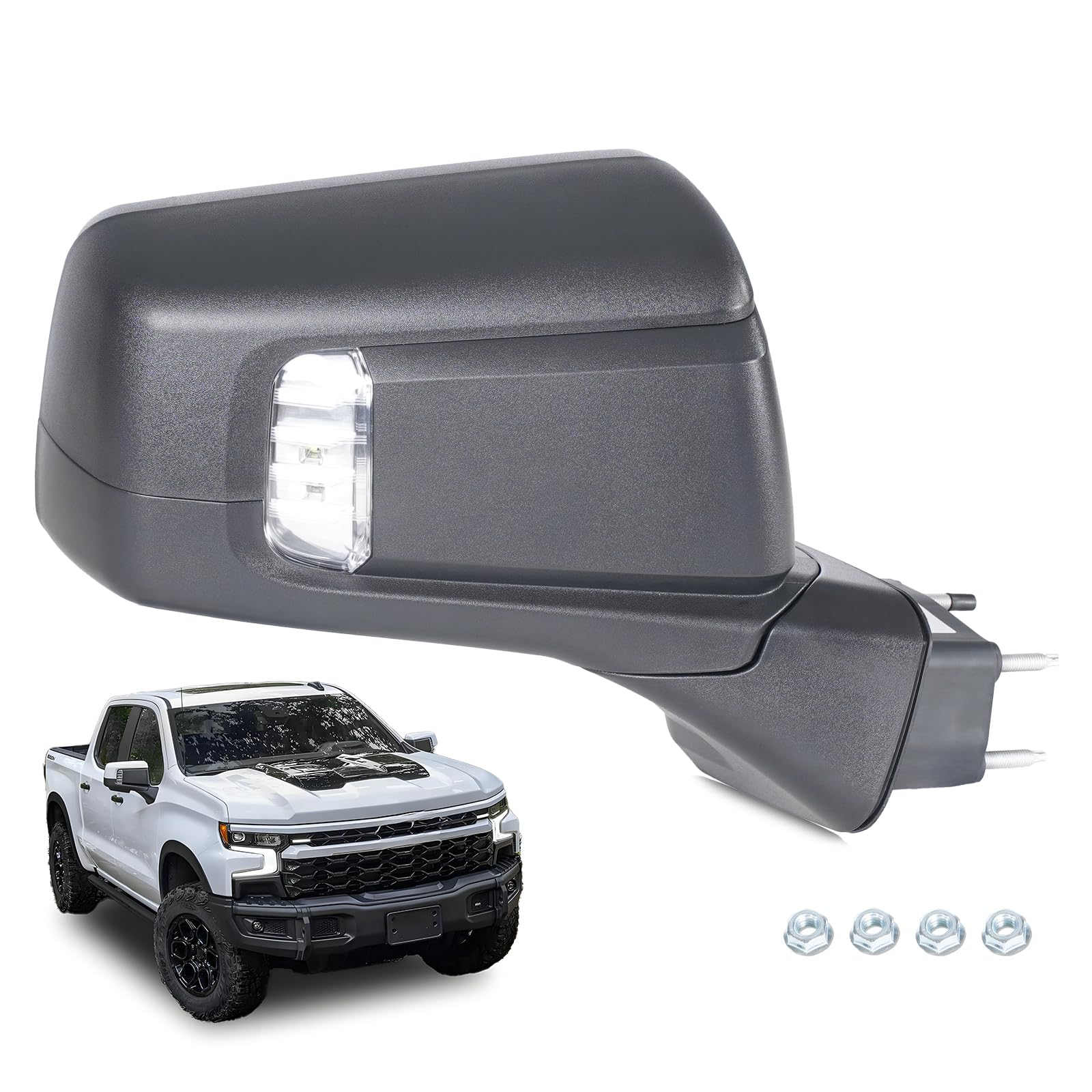 Side Mirror 2022 Compatible with 2019-2024 Chevy Silverado 1500 LT/RST with Turn Signal View Mirror Textured Black - GM1321680 84823222 (9 Pins & Right Passenger Side)