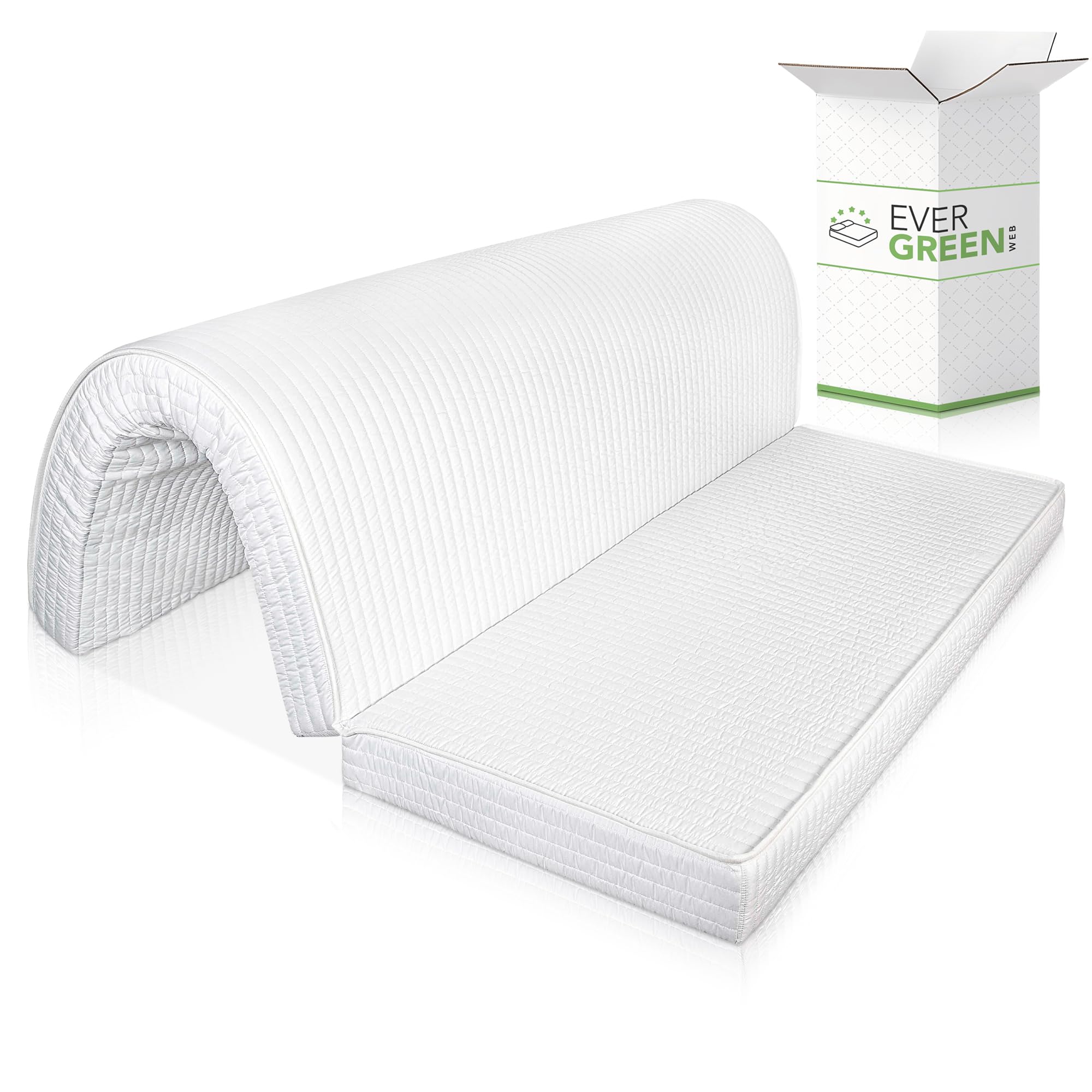 EVERGREENWEB MATERASSI & BEDS Mattress for Sofa 140 x 190 cm for Bench B.Z. 12 cm Height, Hypoallergenic White Coating, Folding Foam Guest Mattress