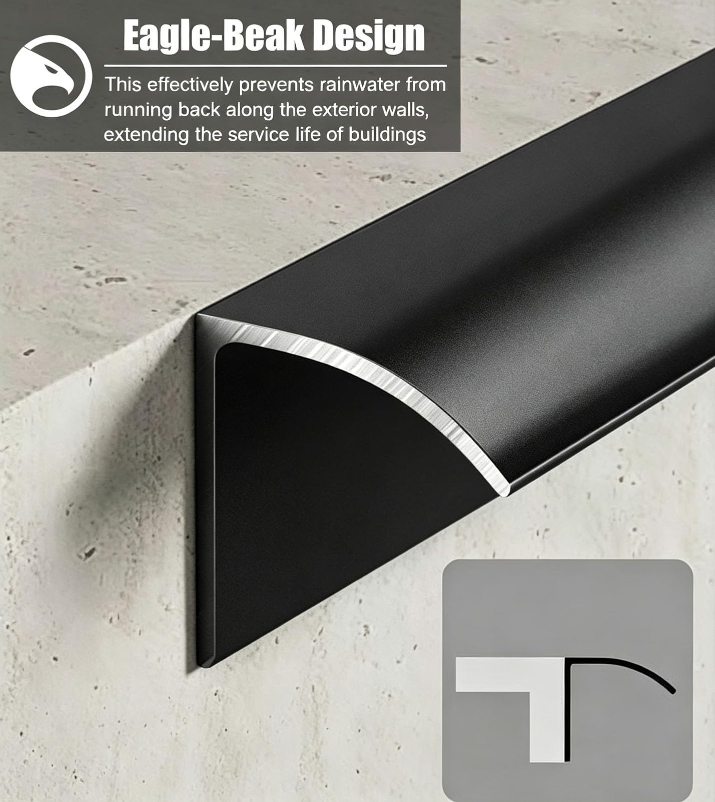 Vierteaguas Muro Barrera Contra el Agua Recortable para Colocar | Desviador de Lluvia Impermeable para Aleros y Claraboyas; Guía de Aluminio para Desviar el Agua de Lluvia(Gray,2Pack)