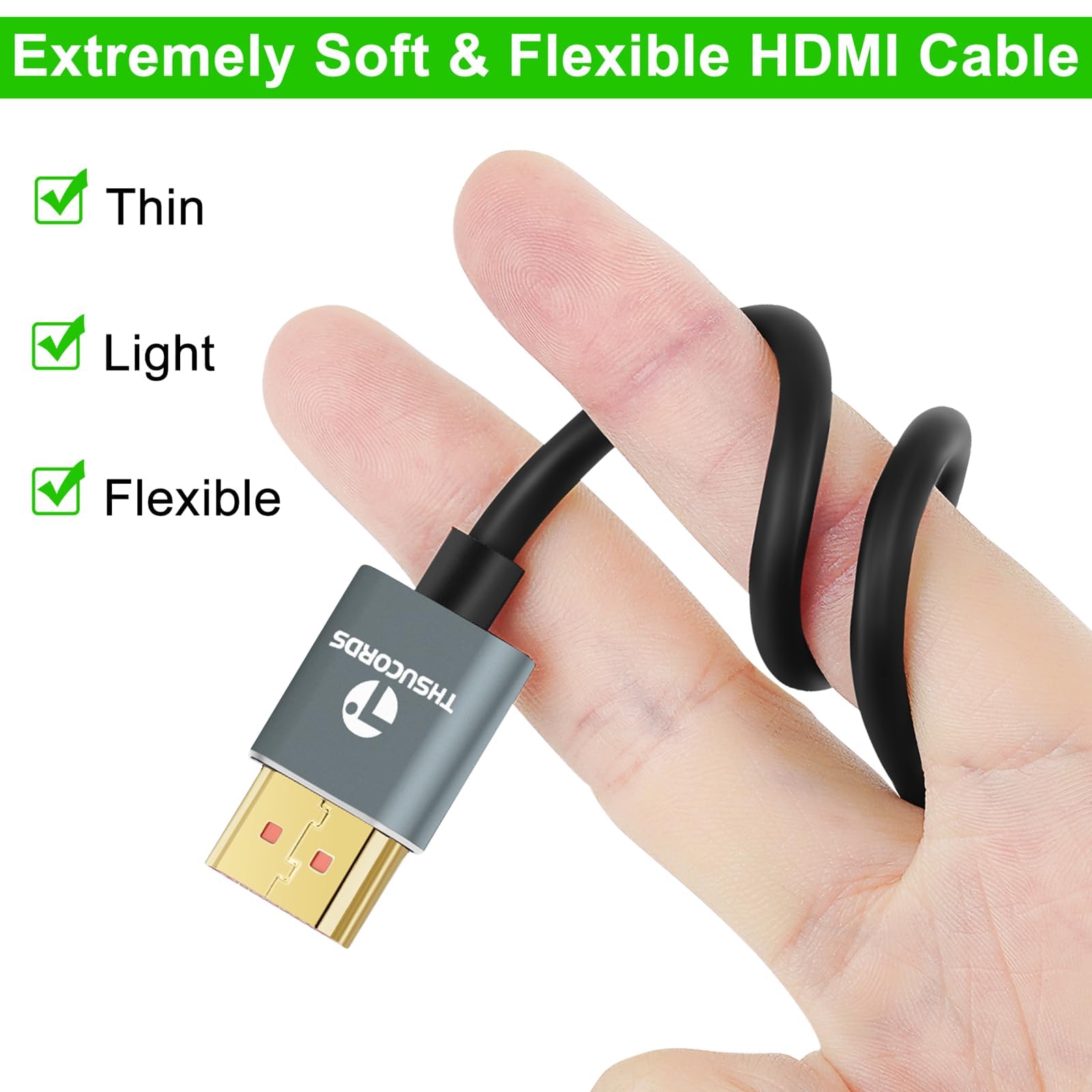 Thsucords Ultra Sottile 8K 4K Cavo HDMI 0,5M 5 Pezzi, Flessibile Morbido ad alta velocità HDMI 2.1 Supporto 4K@120Hz 8K@60Hz 48Gbps Compatibile con Roku TV/HDTV/PS5/Blu-ray