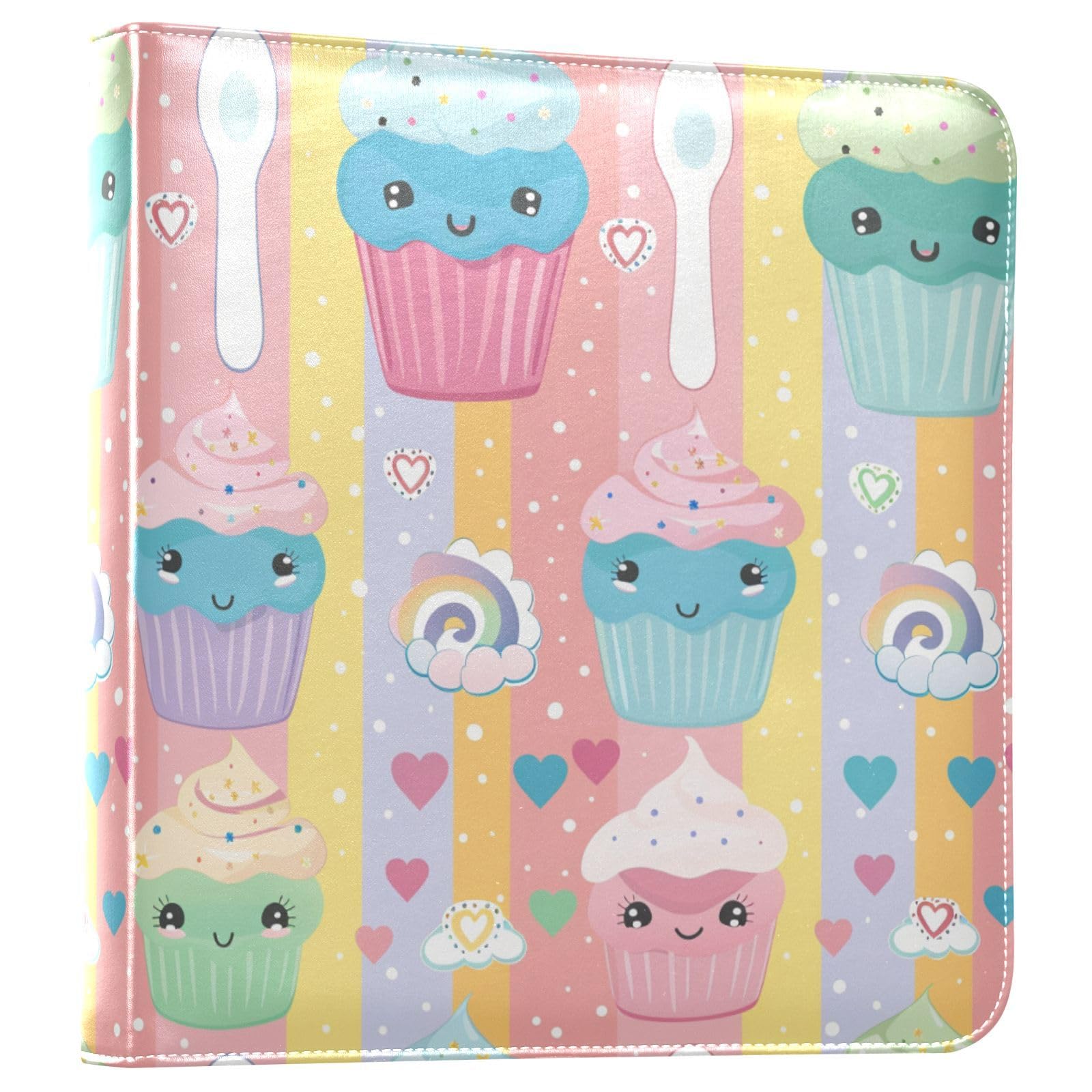 Fotoalbum aus PU-Leder mit Cartoon-Pastellkuchen, für 7,6 x 12,7 - 20,3 x 25,4 cm, Familien-Fotoalbum, selbstklebende Seiten, 20 Blatt