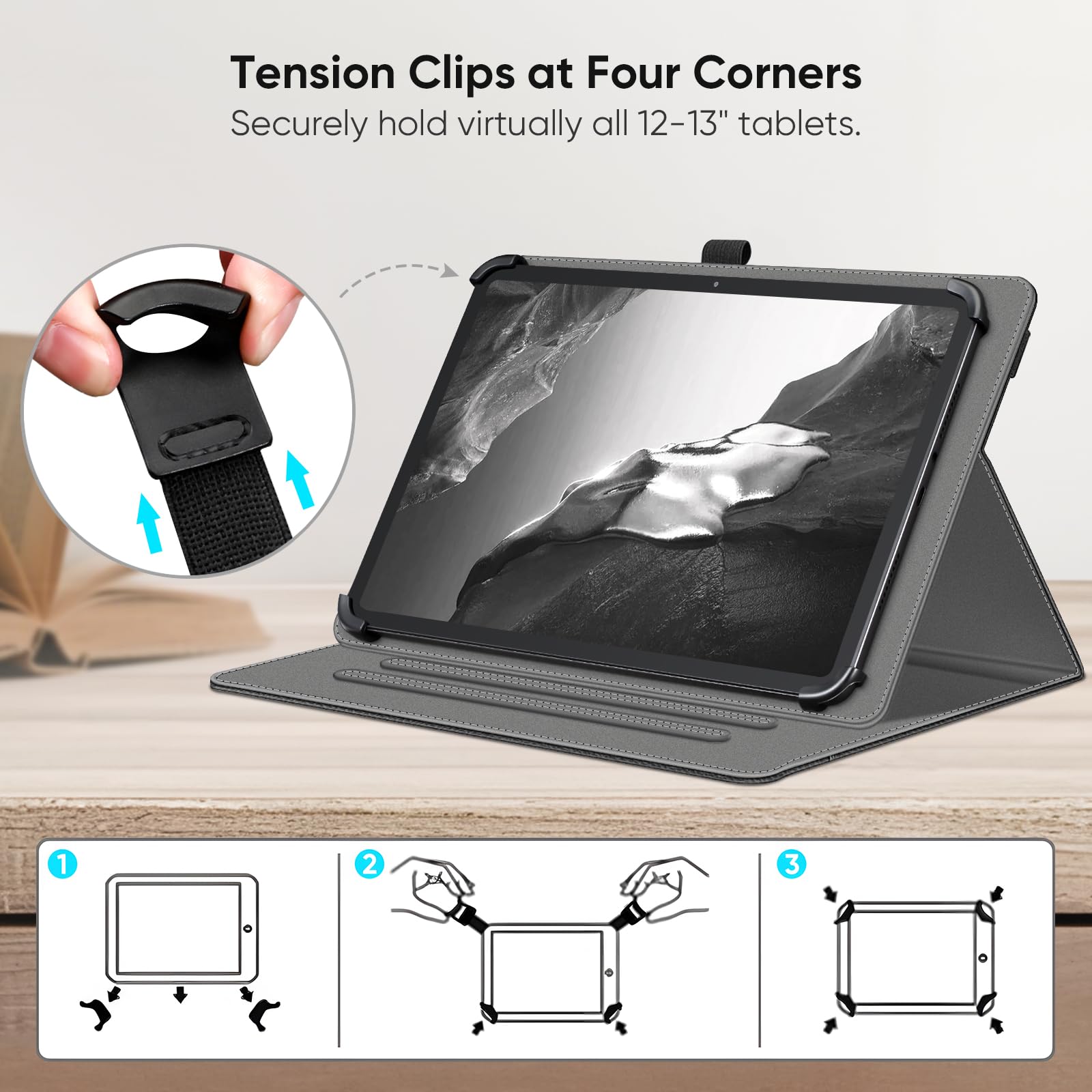 Housse Ultra Fine Pour Tablette DOOGEE U12 12 Pouces – Cuir PU, Support Intégré, Protection Anti-chocs, Noir