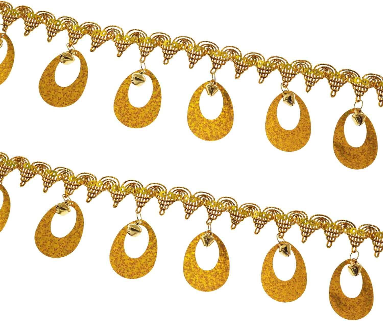 9 Meters Pagoda Hanging Bell Decorative Lace Gold Dance Costume Accessory Sequined Fringe Trim for Home Festival Party Decorations