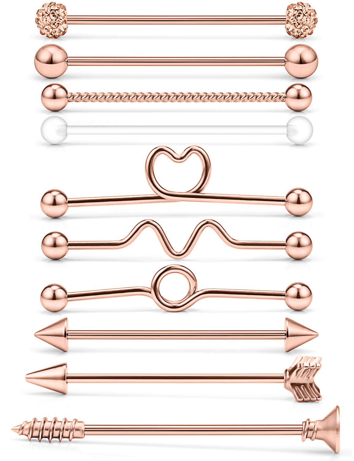 Lcolyoli10Pcs 14G Surgical Steel Industrial Barbell for Women Men Cartilage Earring Bar Body Piercing Jewelry Retainer 1 1/2 Inch 38mm