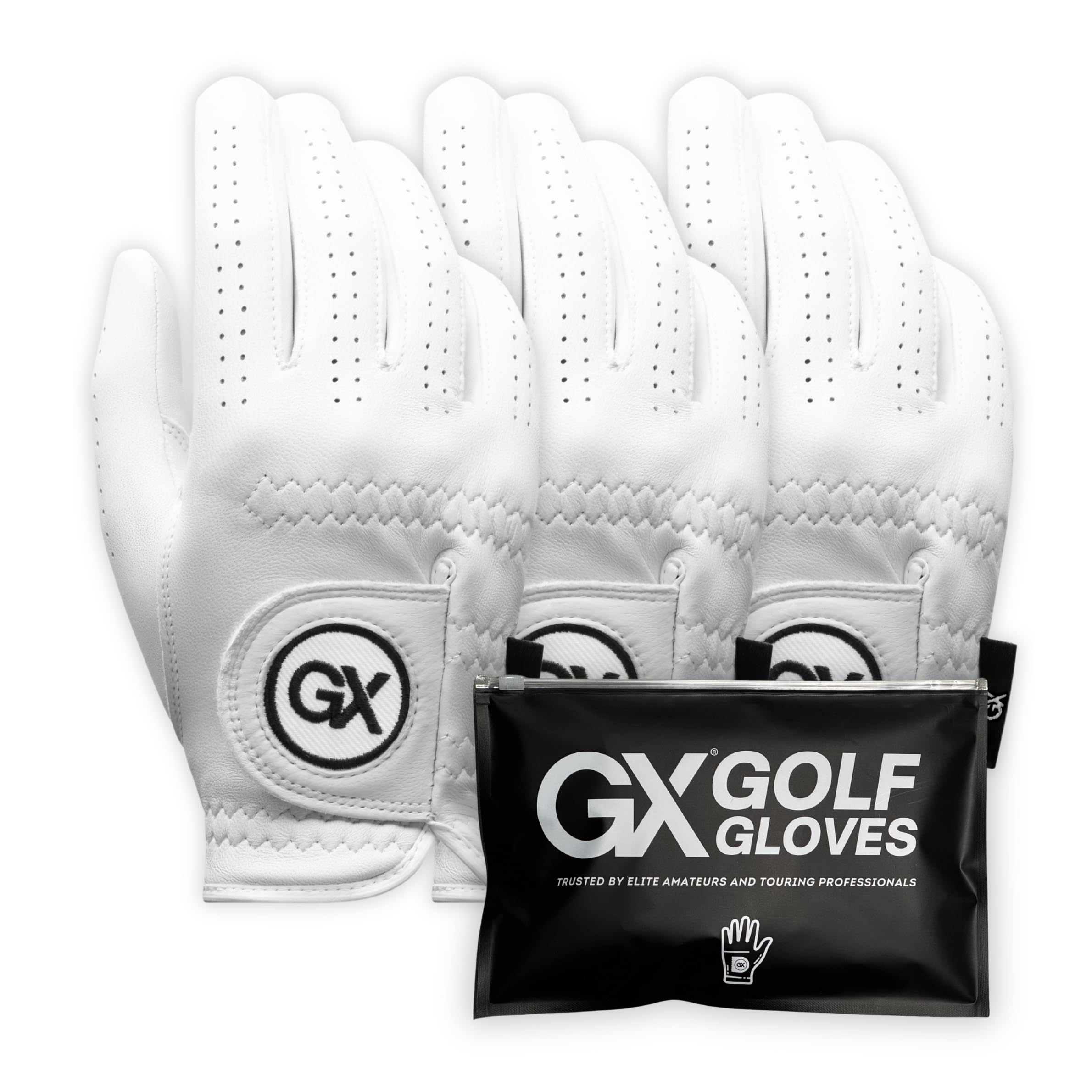 GX Golf Gloves 3-Pack | The Players Cabretta Premium Men's Leather Golf Glove โ Precision Fit, Superior Grip, Long-Lasting Durability, Breathable Performance (Worn on Right (Left Handed Golfer), S)
