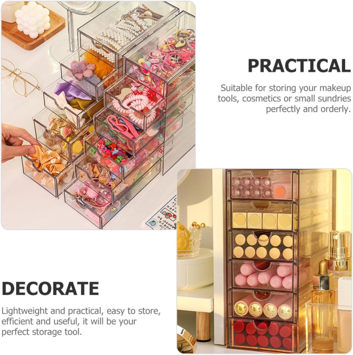 Desktop Drawer Organizer, 3-layer PET Storage Box for Cosmetics image 4