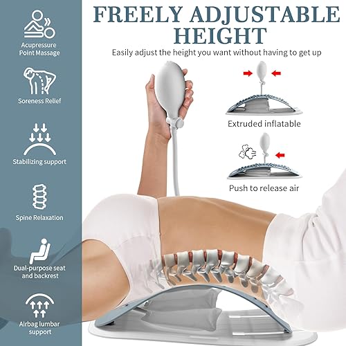 Miniatura 2 de Camilla de espalda para aliviar el dolor de espalda baja, tablero de apoyo lumbar regulado inflable, galleta ergonómica de espalda con puntos de