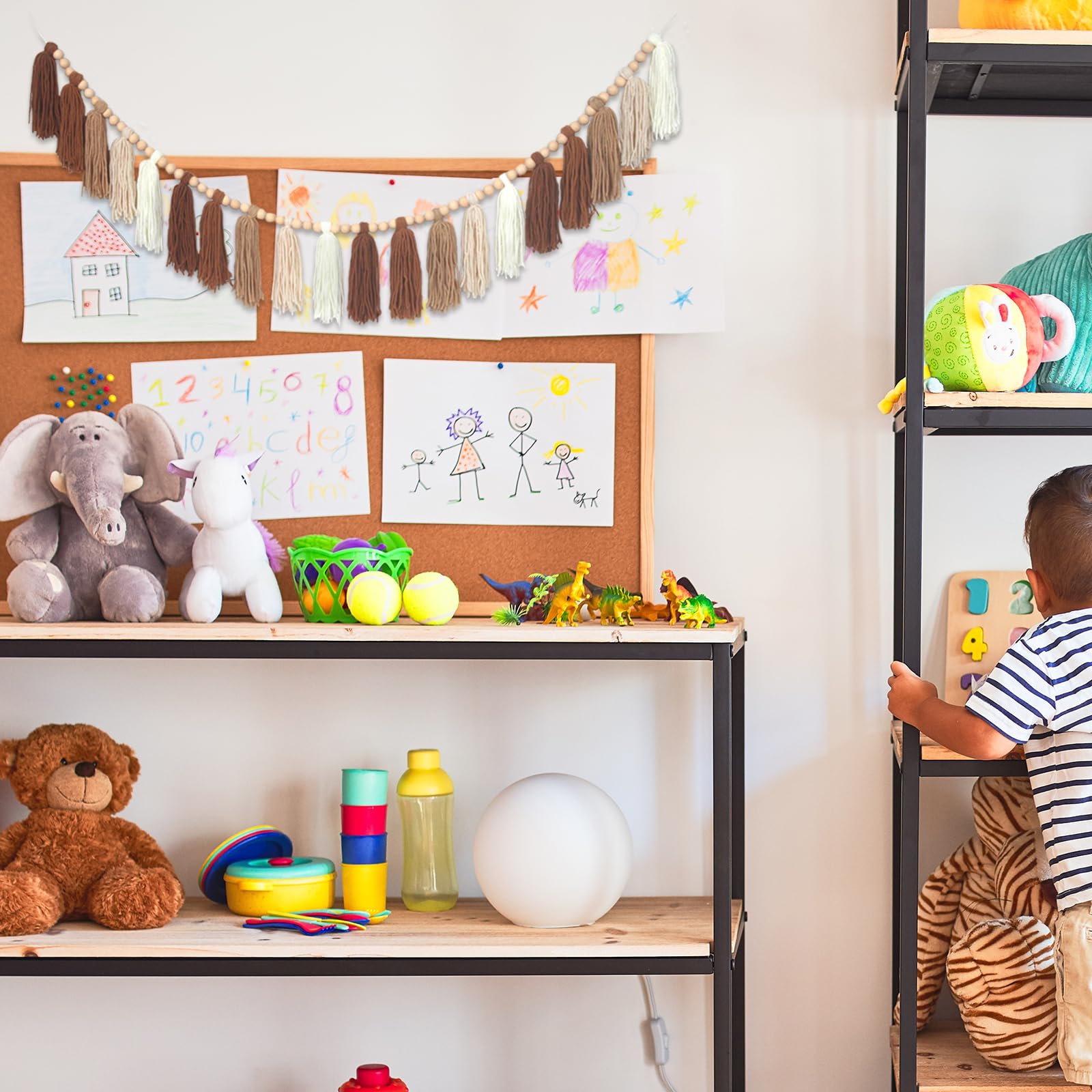 Tasruwat Brown Boho Yarn Wood Bead Tassel Garland Decor Terracotta Rainbow Western Banner Tassels Wall Hanging for Nursery Classroom Birthday Party Kids Bedroom Baby Shower Dorm Office Decorations