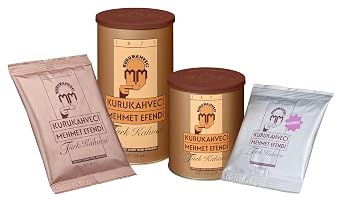 Kurukahveci Mehmet Efendi Turkish Coffee Set Cezve, 100% Arabica, 8.8oz | Finely Roasted Ground Coffee for Cezve, Rich Aroma, Medium, Vegan, Gluten Free, Authentic Turkish Coffee Tradition Since 1871