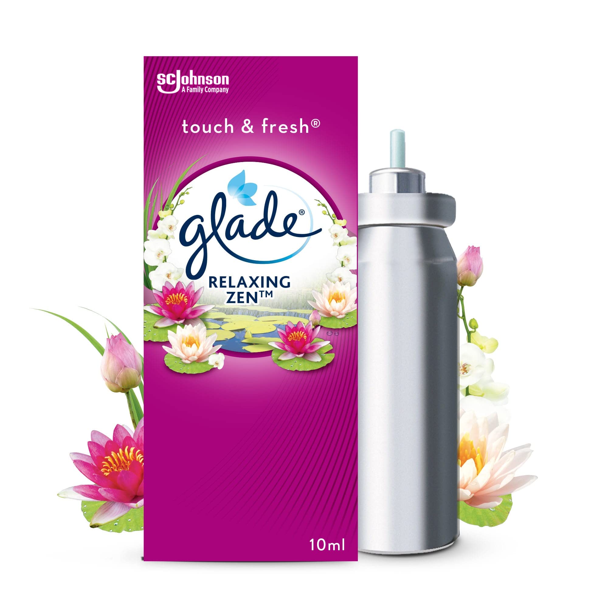 gladeTouch & Fresh Air Freshener Refill, Touch Activated Odour Eliminator for Bathroom & Home, Relaxing Zen, Pack of 12 (12 x 10ml)