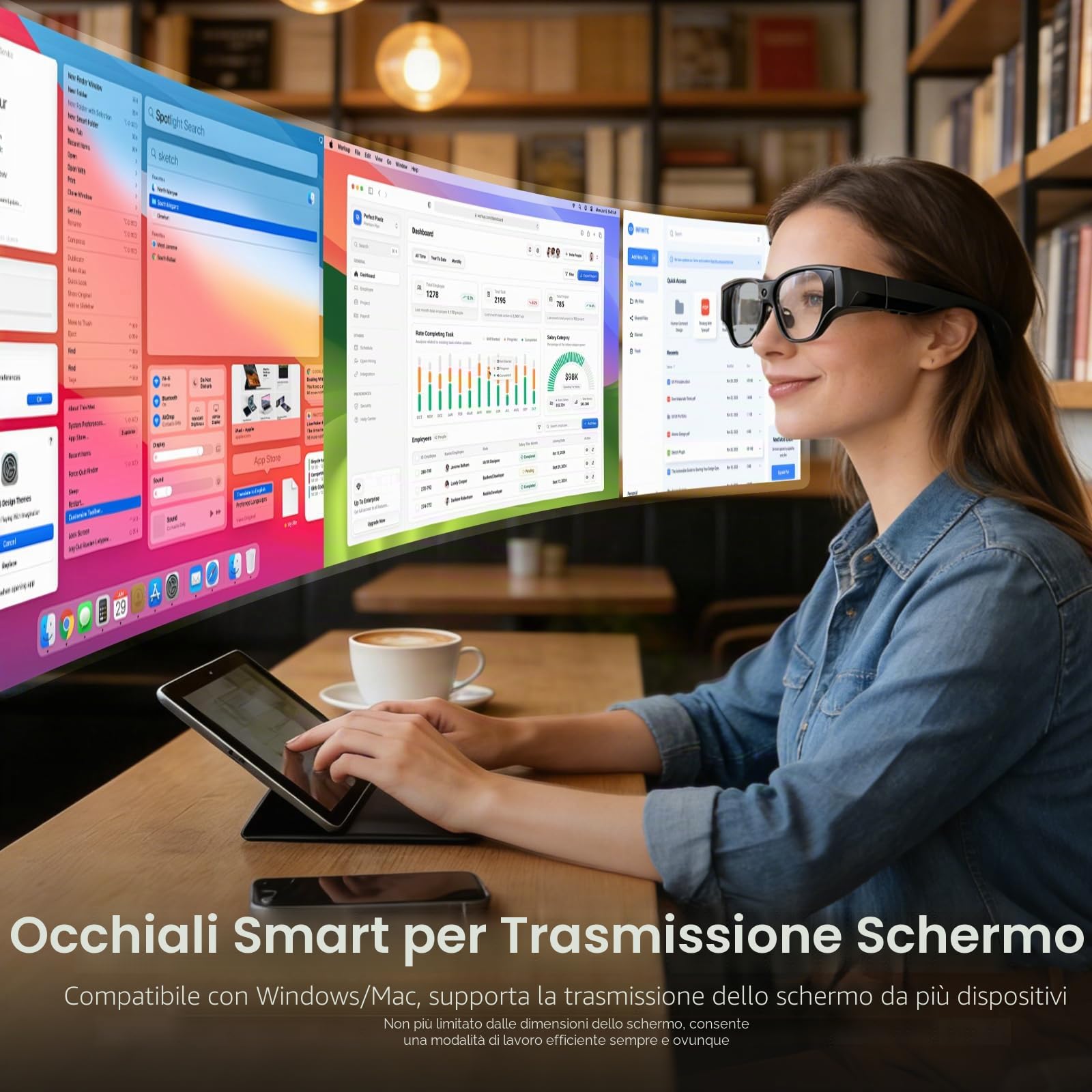 Occhiali Intelligente AR con Display,Schermo Virtuale Micro-OLED da 1080p e 150 Pollici,Occhiali Intelligenti con IA Schermo Integrato,Bluetooth per Gaming,Video da Uomo Donna (senza anello)