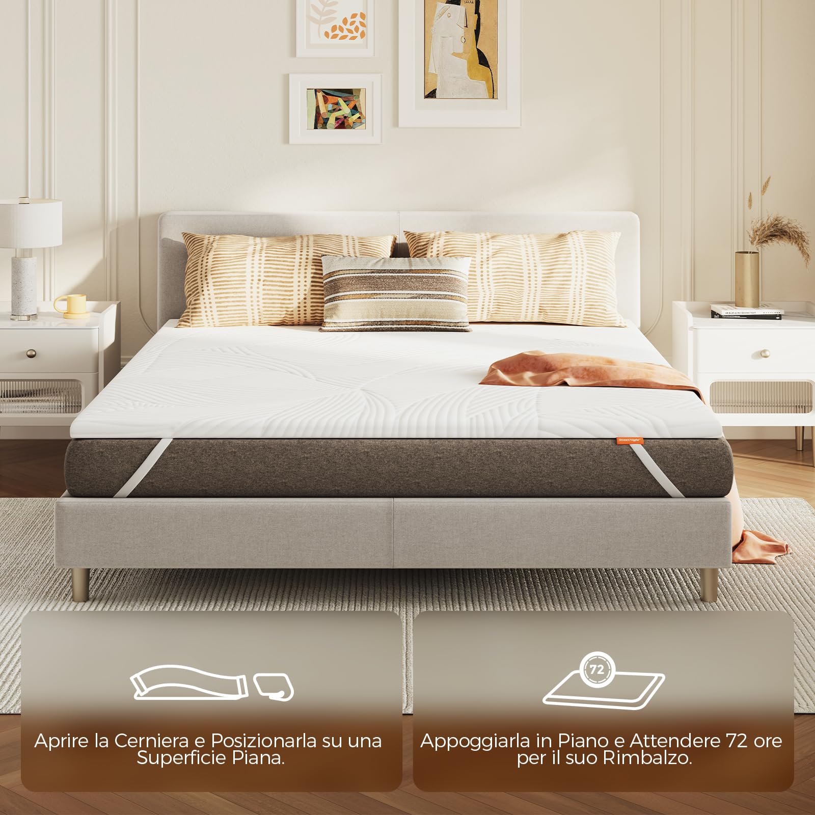Sweetnight Topper Materasso in Gel 80 x 190 x 5 cm, con Rivestimento Sfoderabile e Lavabile, Coprimaterasso in Memory foam 80 x 190 x 5 cm, con Cinghie Elastiche, Bianco