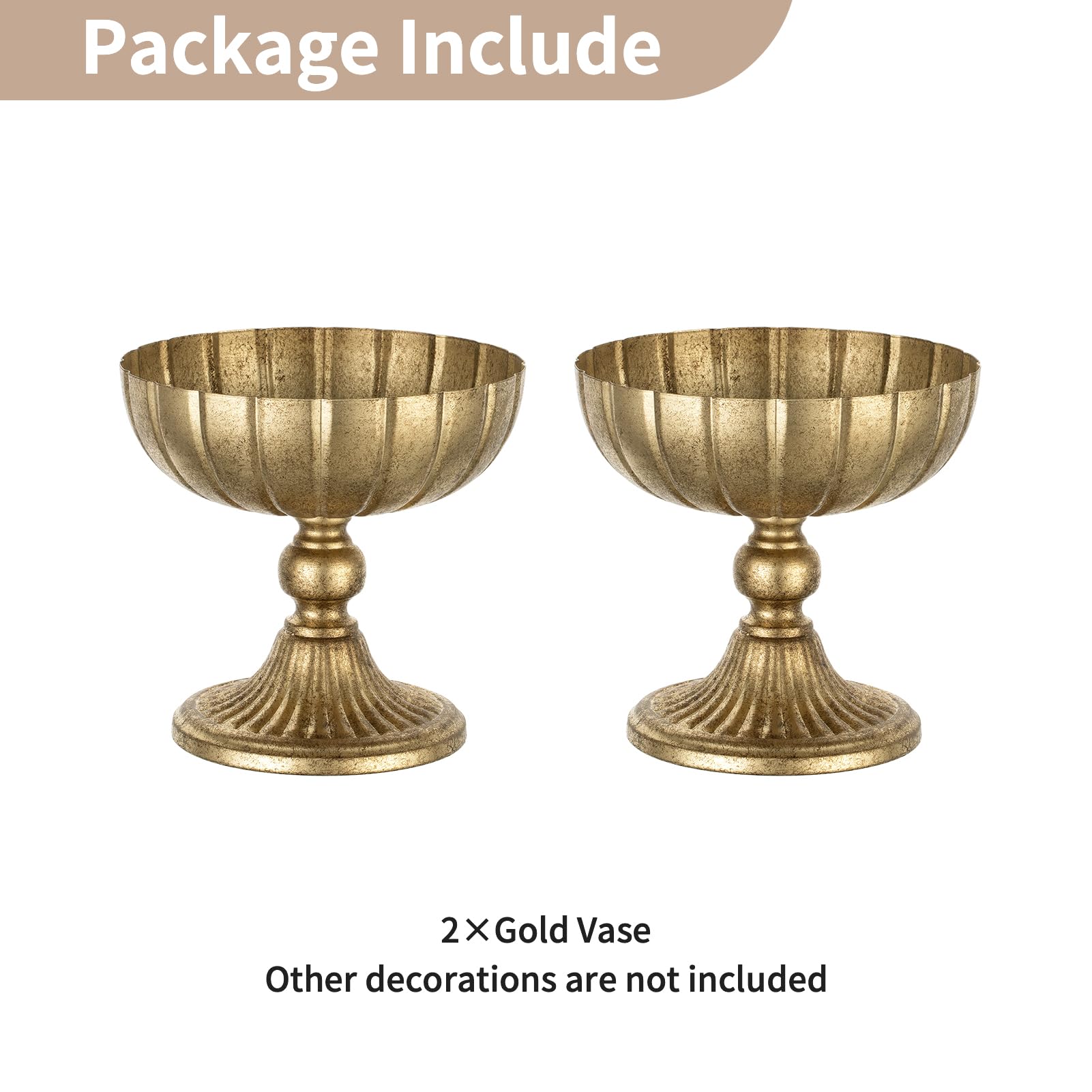 NUPTIO Vaso Fiori Dorati Anticato: 20,7cm Altezza Vasi in Metallo per Centrotavola Matrimonio Natale Tavola - Oro Finte Fioriera per Interno Esterno Decorativo Set Da 2