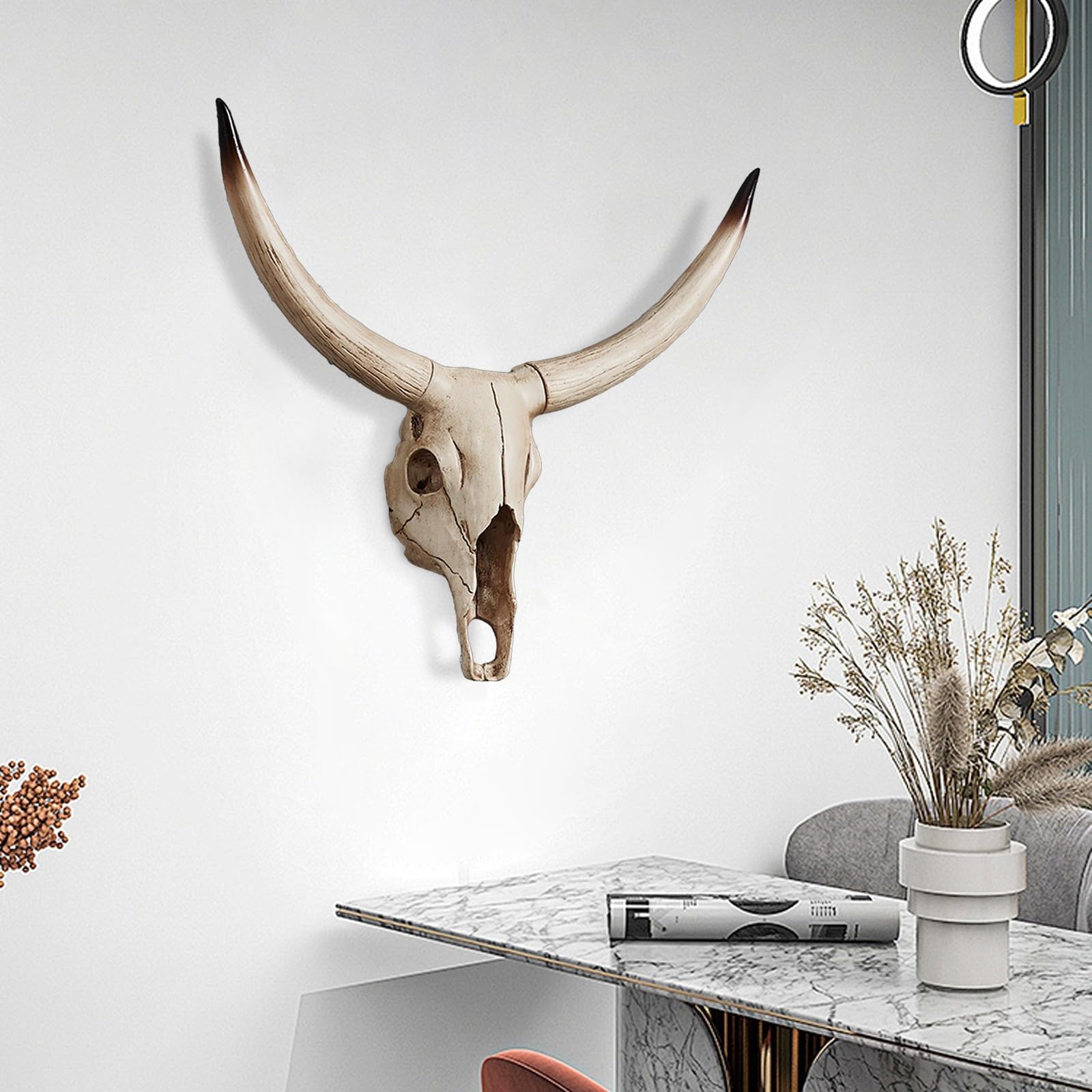Scultura Da Parete Teschio Di Mucca Con Corna, Decorazione In Resina Bianca, Arredamento Western E Gotico Per Casa E Ufficio, Idea Regalo Halloween